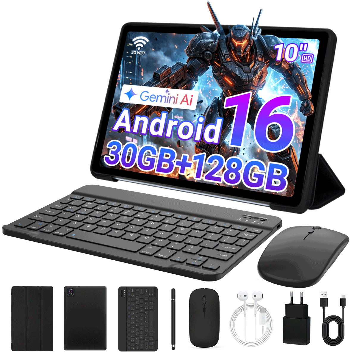 Tablet Android 16 Tablet 30GB RAM 128GB ROM 2TB TF 10 Inch Tablet 8-core 6200mAh