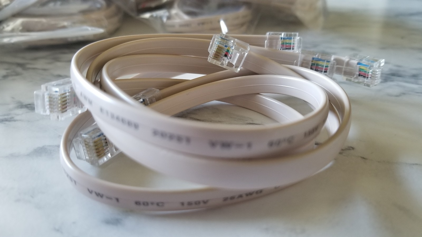 RJ25 RJ12 RJ11 cable DSL Modem Fax telephone 6 pin 6p6c white Ivory 26AWG