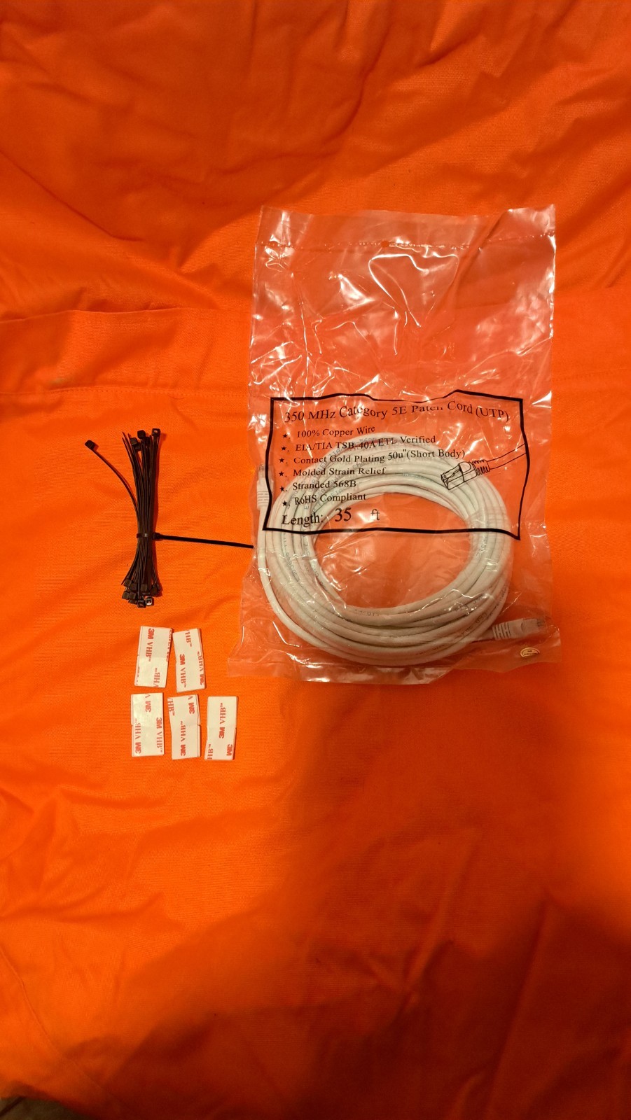 Cat 5e Patch Cord Cable 35ft 100% Copper 350MHz UTP 35 Ft + Mounts & Ties New