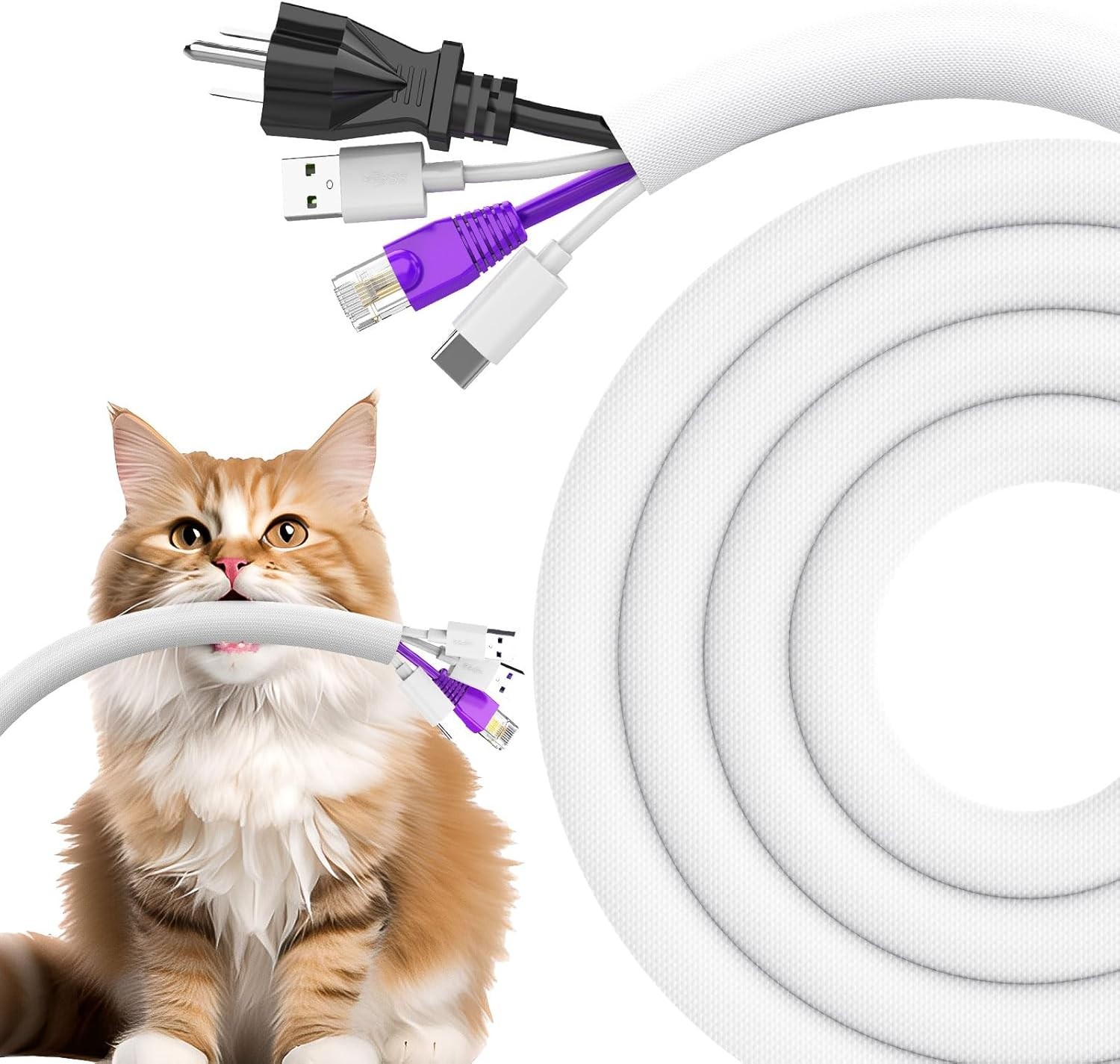 Dog and Cat Cord Protector 10ft – 1/2inch, Flexible Cable Sleeve for Easy Cor…