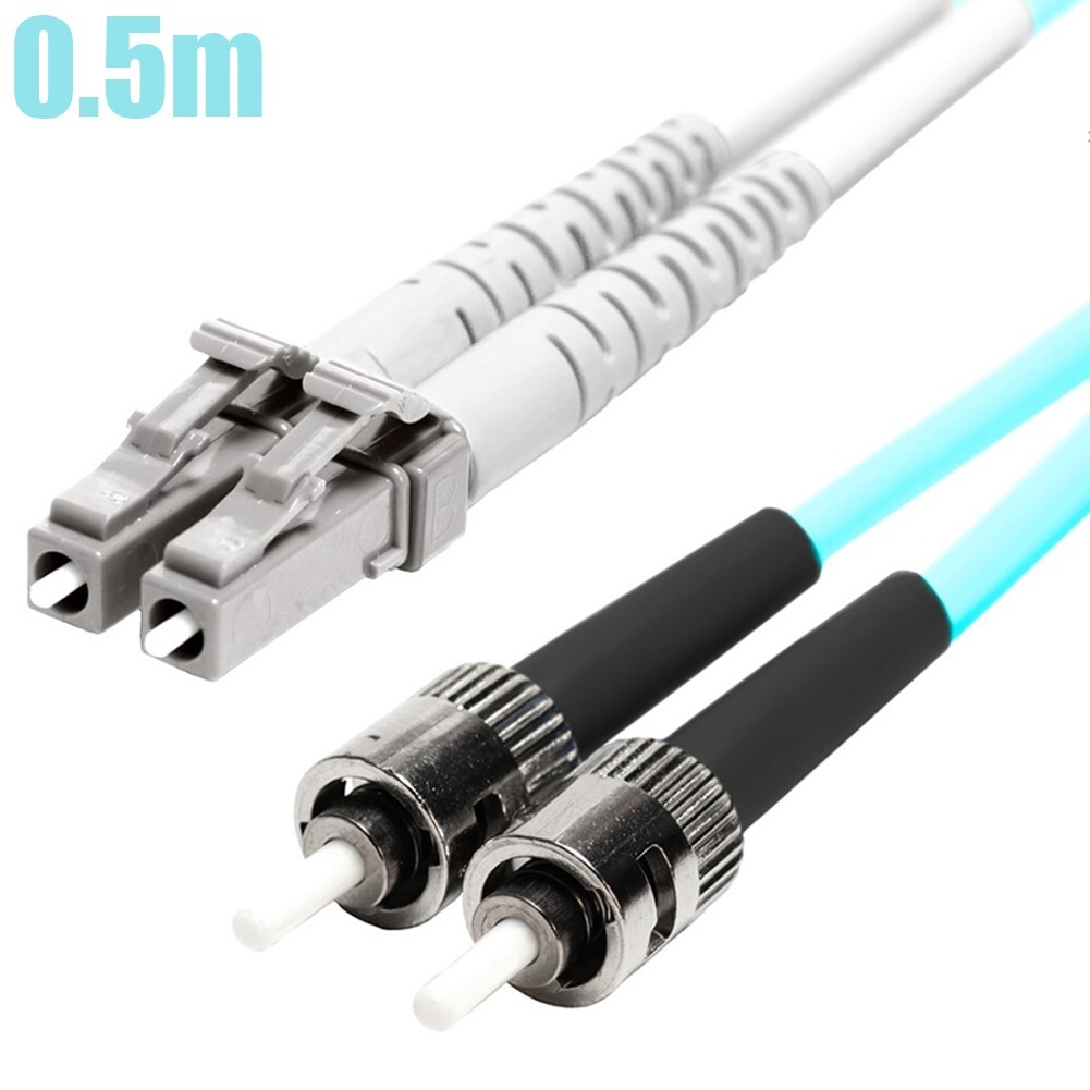 0.5M LC to ST UL OM4 50/125 Duplex Multi-Mode Fiber Optic Patch Cable OFNR Aqua