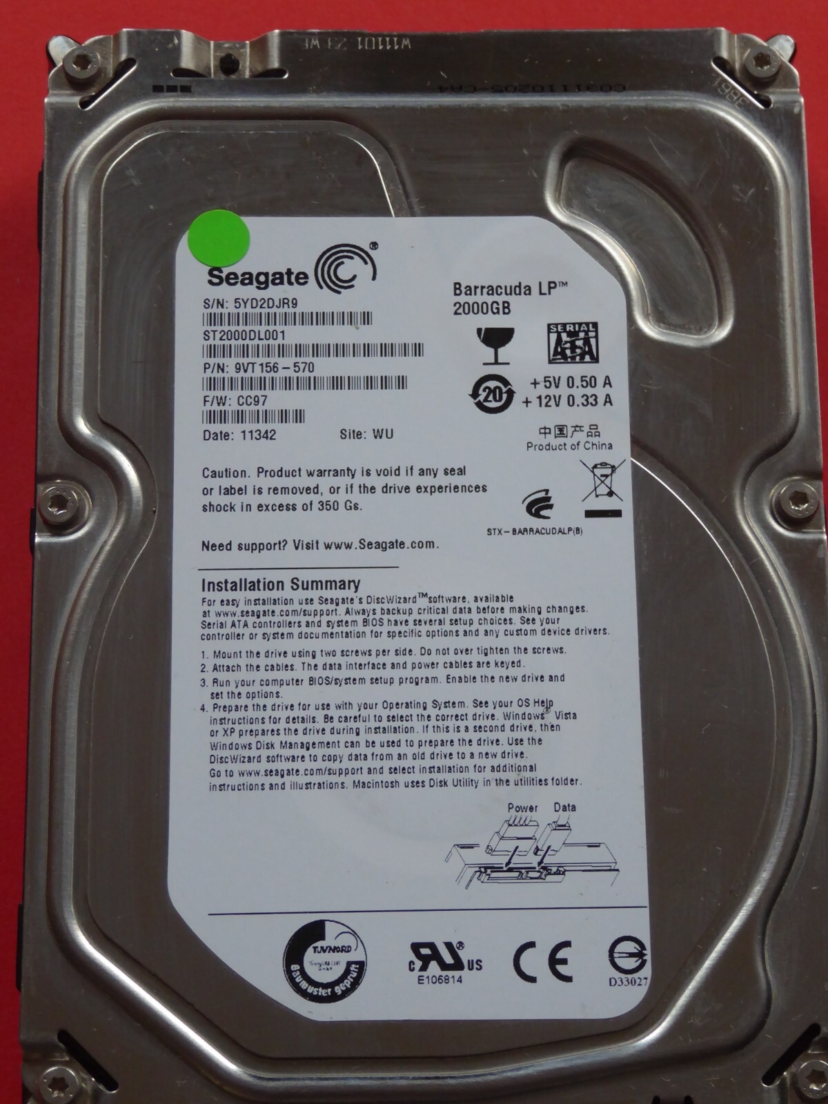 ST2000DL001 SN: 5YD PN: 9VT156-570 FW: CC97 WU Seagate Barracuda LP 2TB