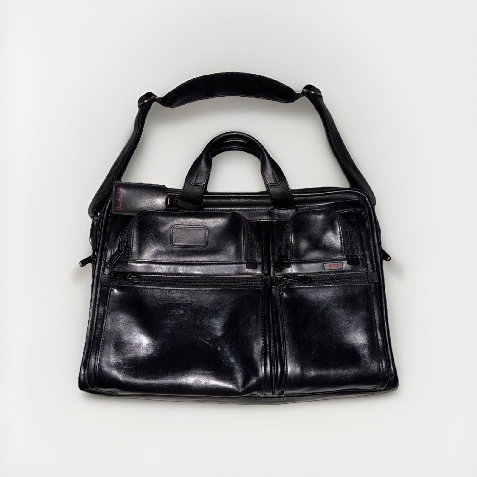 Tumi Alpha Leather Organizer Black Laptop Brief Bag 96114DH