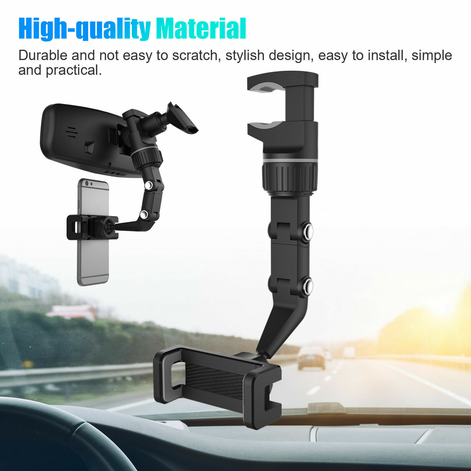 360° Rotation Car Rear View Mirror Mount Holder Stand for iPhone Android Phone