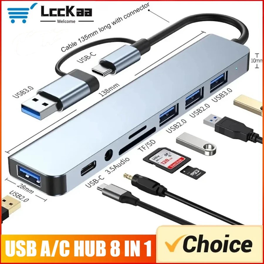 8 in 1 USB C Hub Multiport Adapter HDMI RJ45 USB 3.0 PD SD TF Dock for Laptop