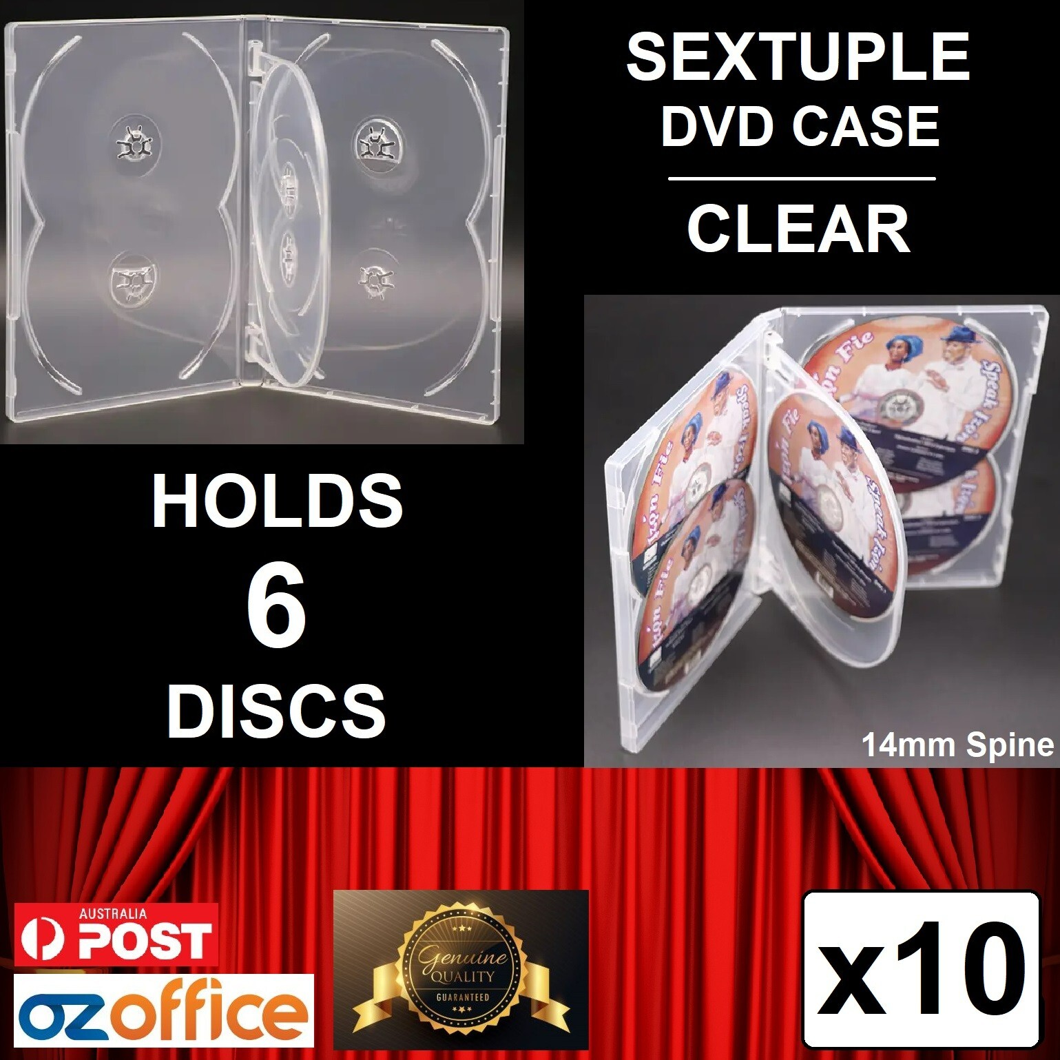 10 x PREMIUM QUALITY Sextuple Clear DVD Case Holds 6 DVD Covers 14mm Spine