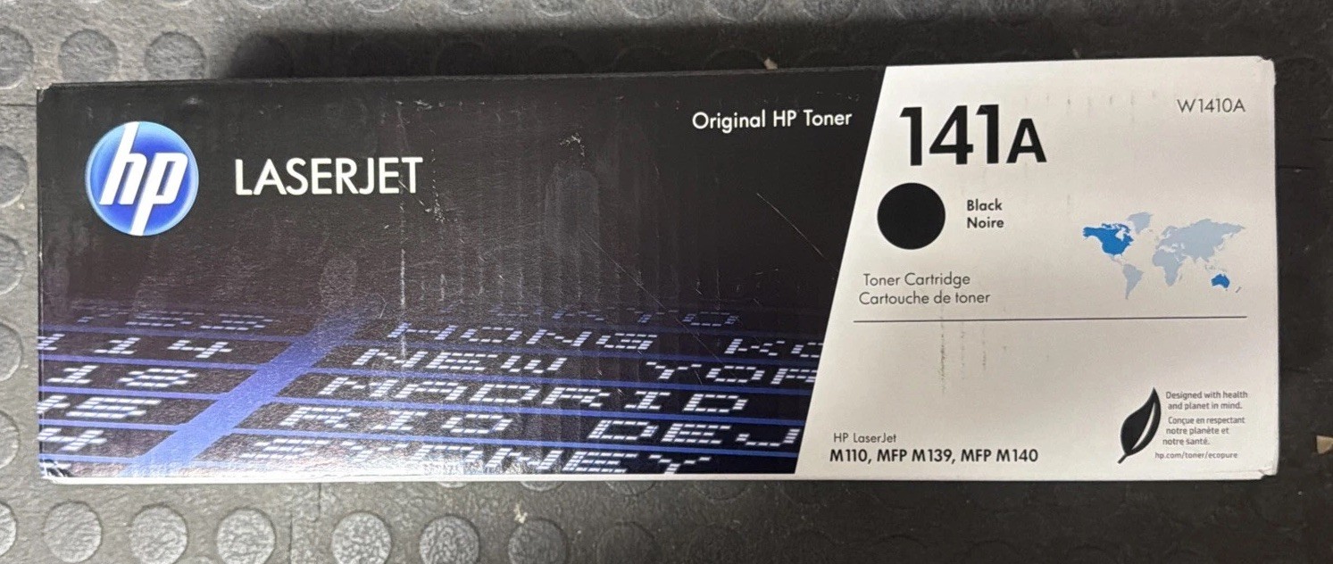 HP 141A Black Original LaserJet Toner Cartridge, Sealed W1410A. Ships Free.