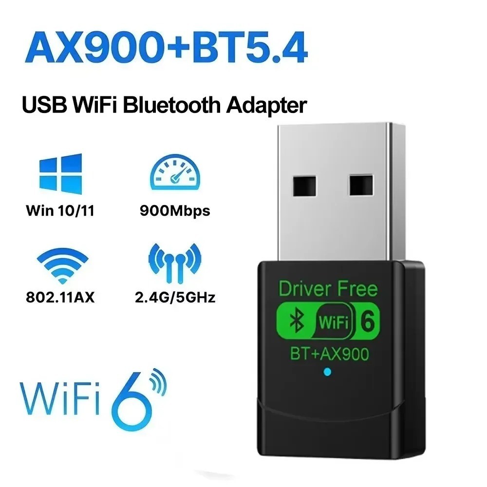 USB WiFi-6 900Mbps 2 in 1 Dongle 2.4G 5GHz Dual Band & BT 5.4 Win10,11 Free ship