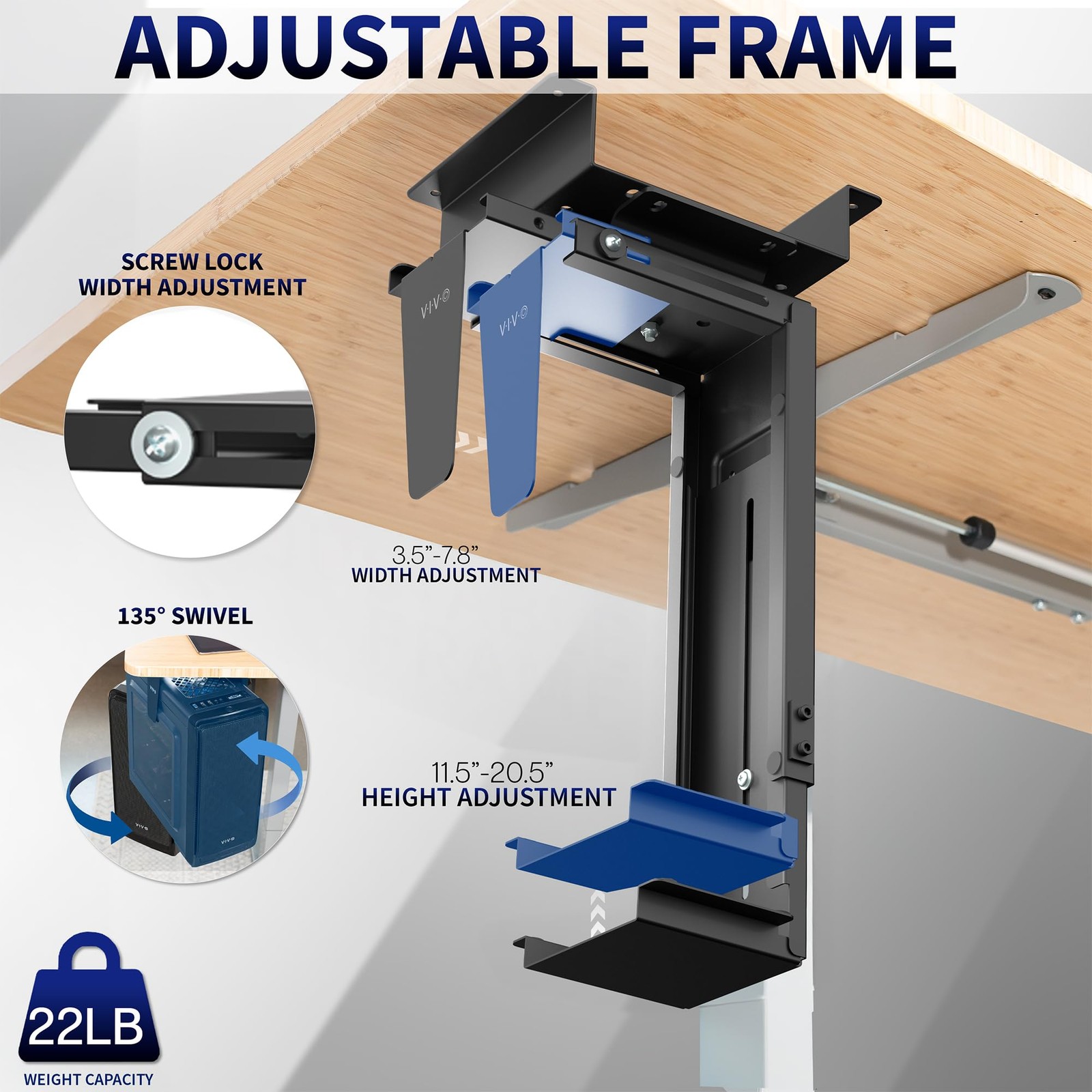 VIVO Adjustable Under Desk and Wall 3.5 to 7.8 inch Wide 20.5 inches, Black