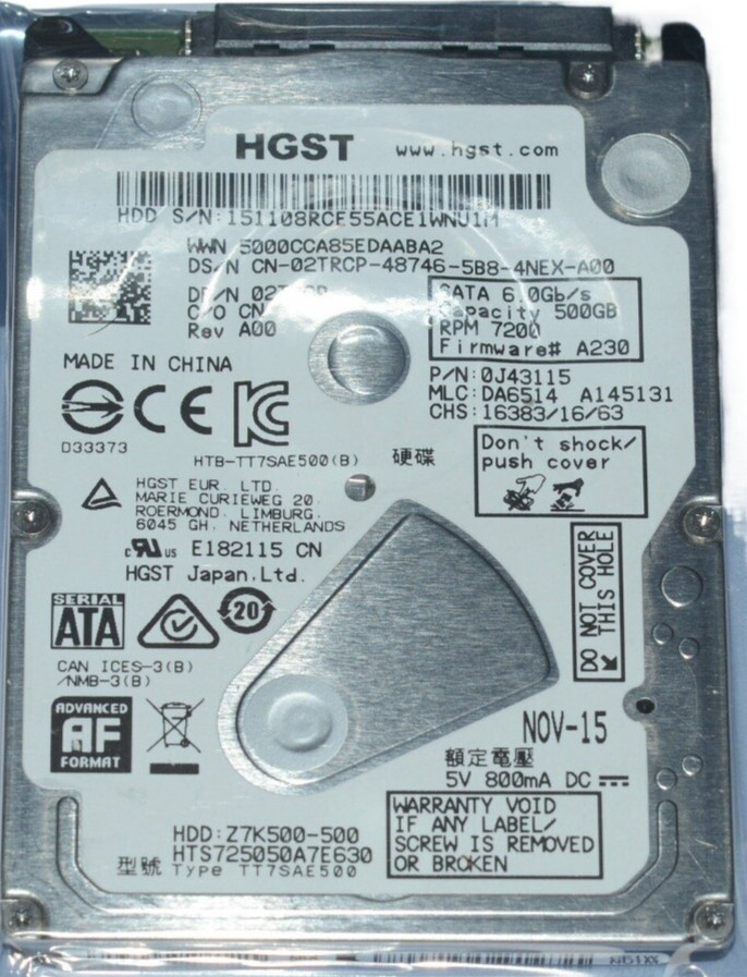 HGST Z7K500 HTS725050A7E630 500 GB 2.5″ SATA III Laptop Hard Drive 0J48115