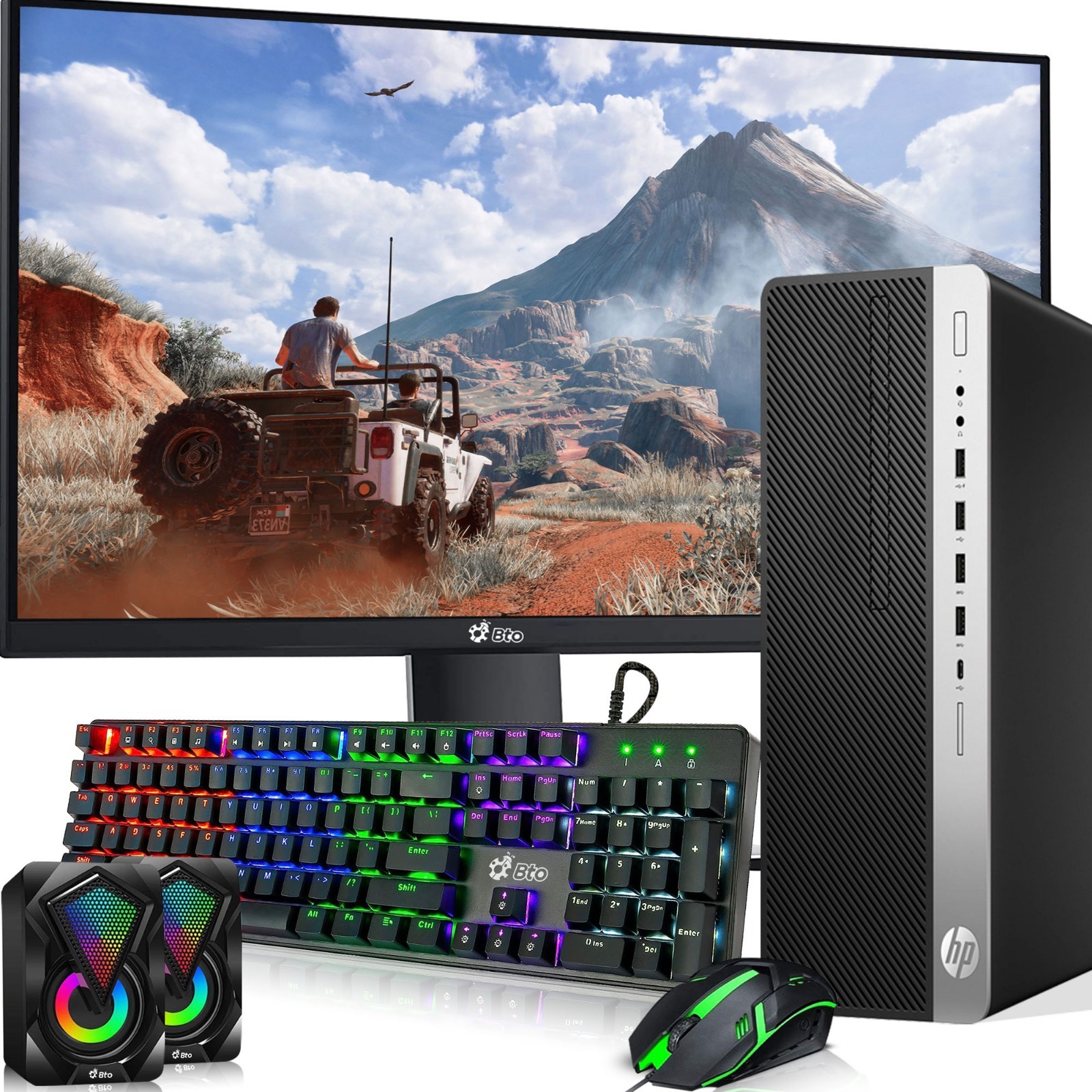 HP G4 SFF Gaming PC i5-8th 32GB RAM 2TB SSD HDD 24″ LED RGB KB &M GTX Windows 11