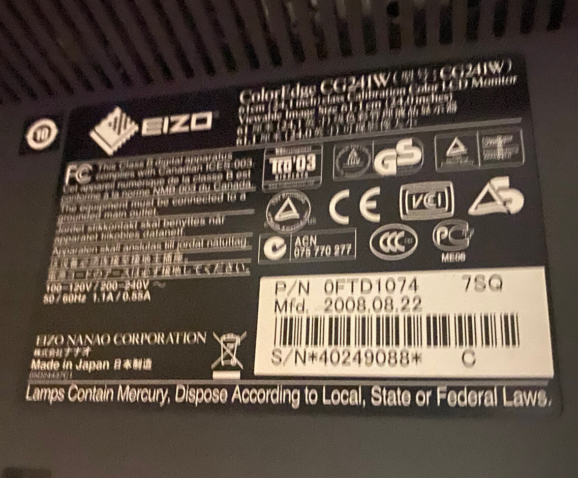 EIZO ColorEdge CG241W 24.1 inch LCD Display!