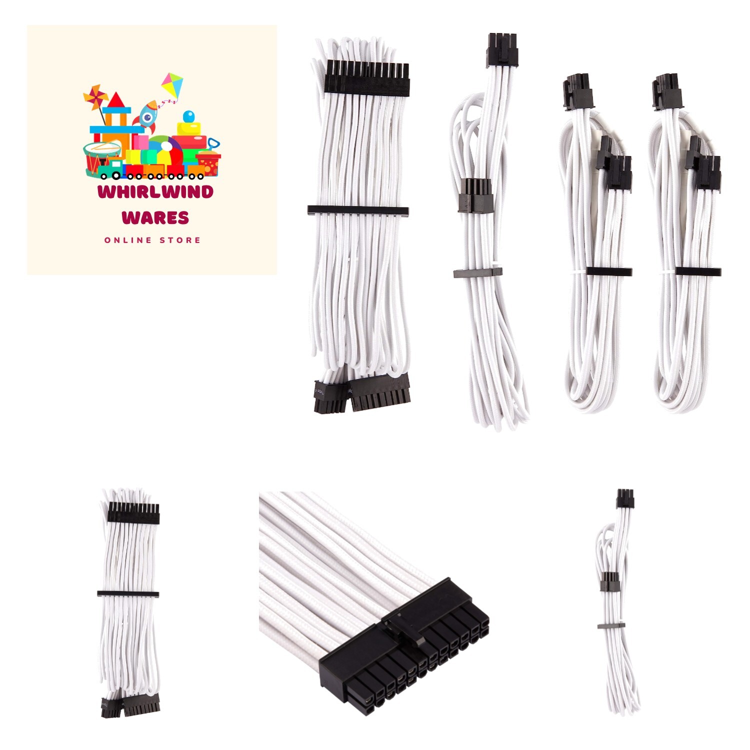 Premium Individually Sleeved PSU Cables Starter Kit – White, 2 Yr , for PSUs