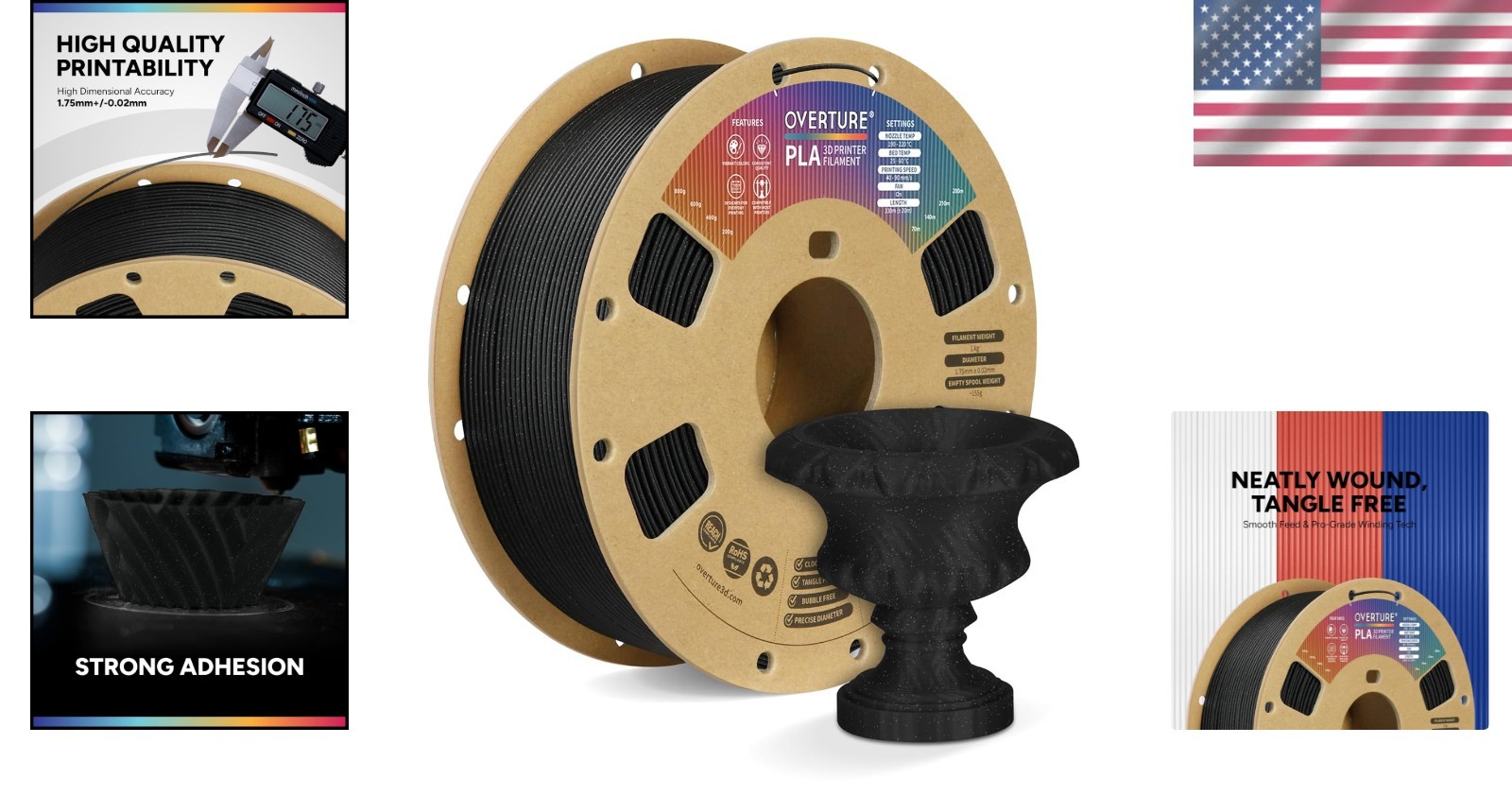 Reliable 1kg PLA Filament 1.75mm in Sparkle Black – Perfect for All FDM Printers