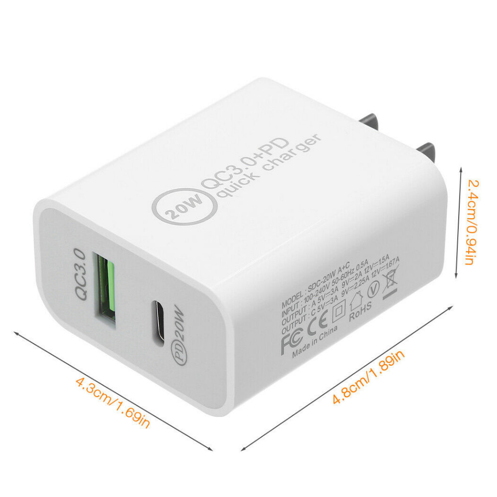Fast Wall Charger Block For iPhone 13 12 11 8 7 SE XR iPad USB 20W Power Adapter