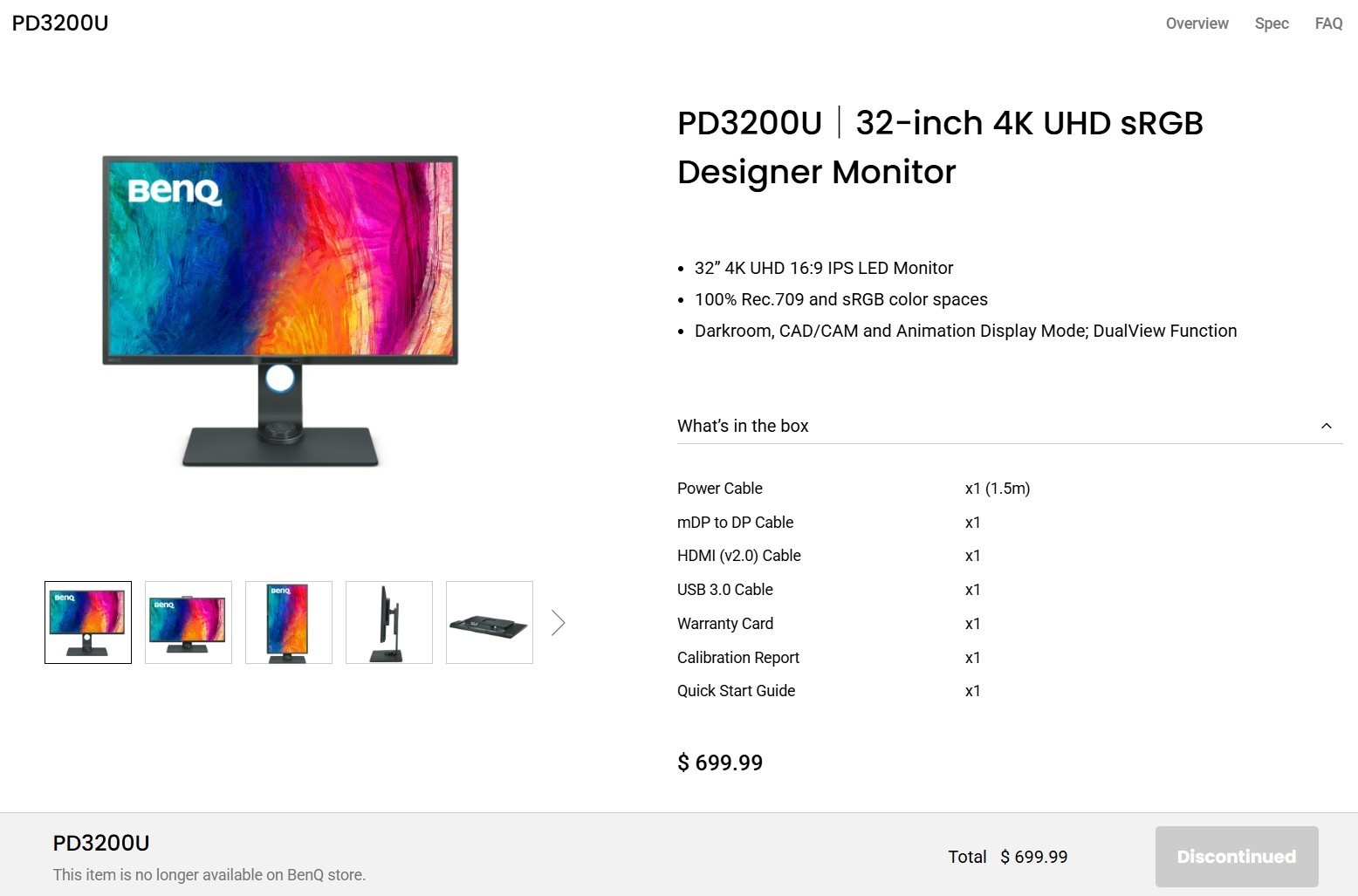 BenQ PD3200U 32” 4K IPS LED Designer Monitor – 100% Rec.709 & sRGB