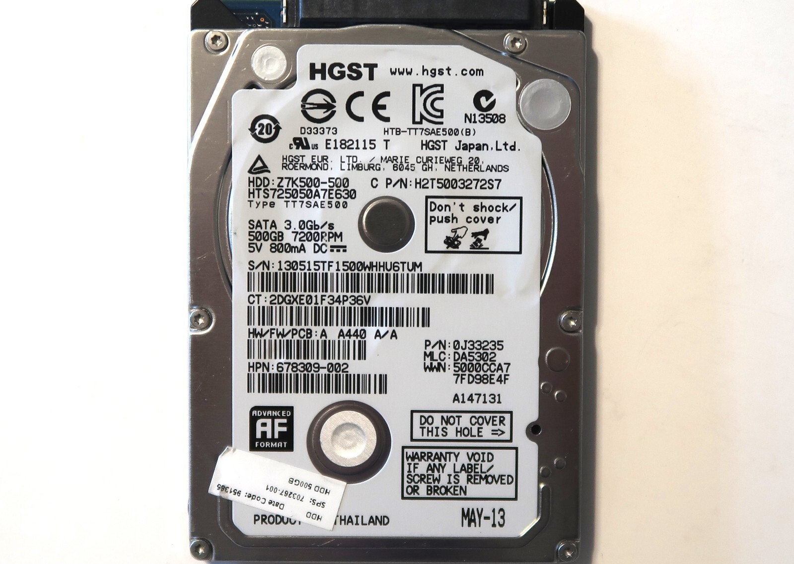 Hitachi HTS725050A7E630 PN:0J33235 MLC:DA5302 Thailand 500gb 2.5″ Sata 2013