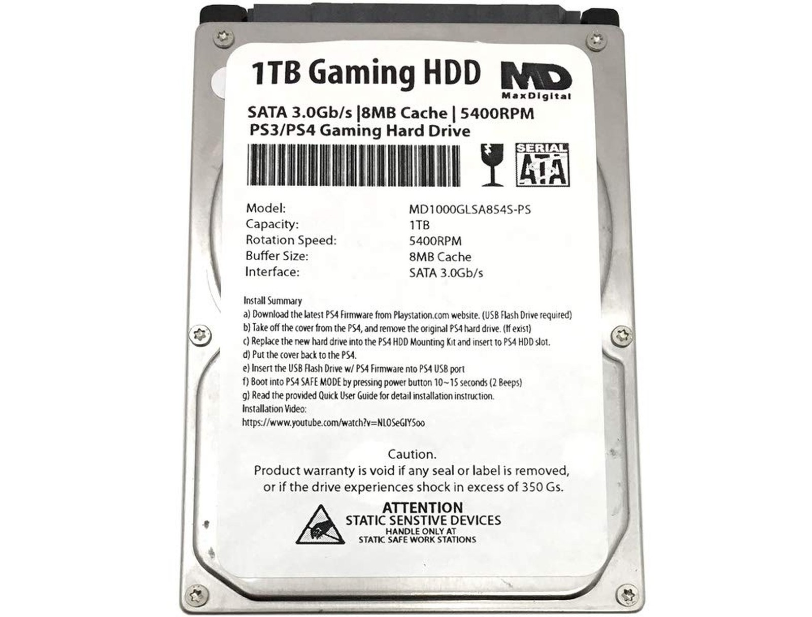 MaxDigitalData (MD1000GLSA854-PS) 1TB 5400RPM 8MB Cache (9.5mm) SATA 3.0Gb/s …