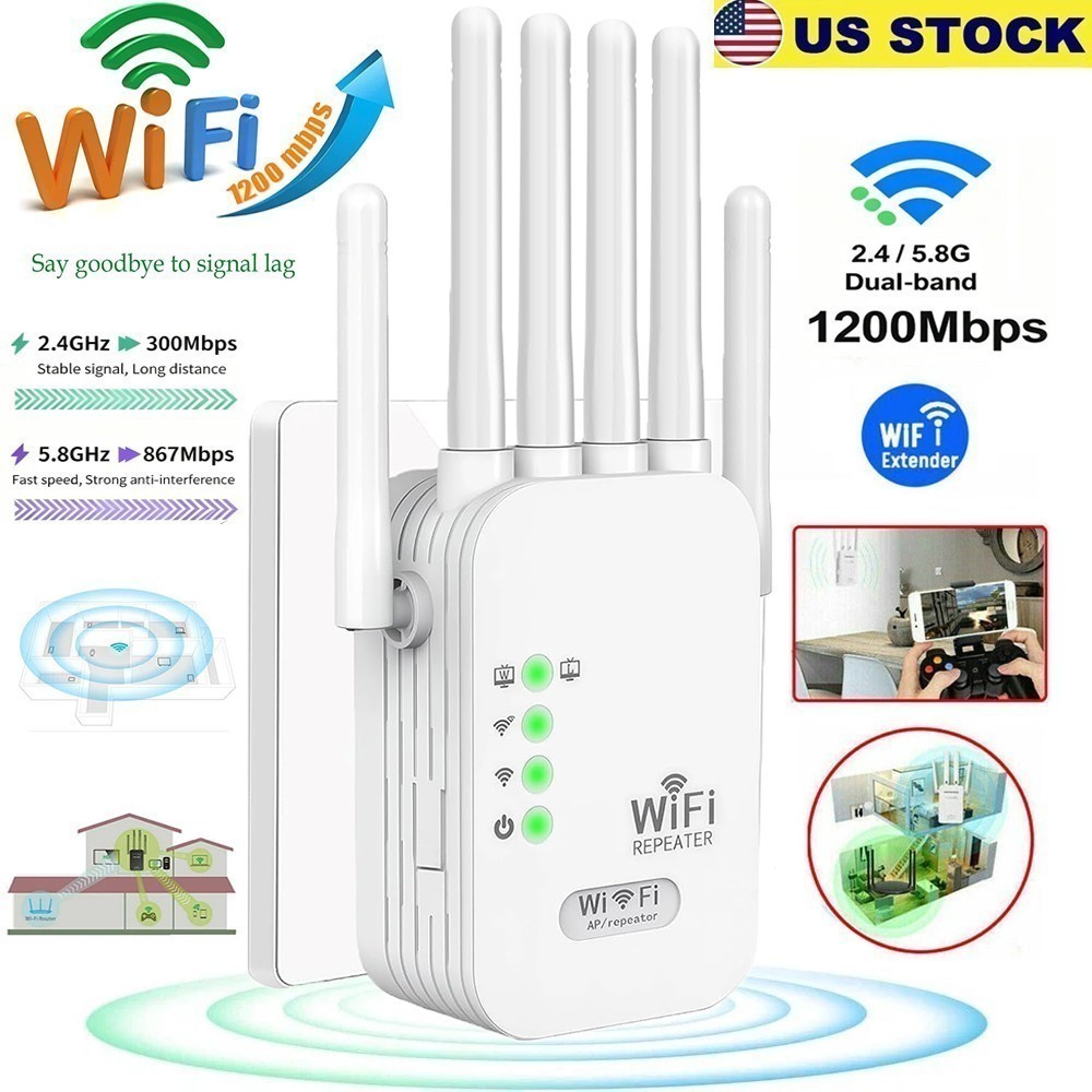 1200Mbps Dual Band WiFi Signal Amplifier Extender Range Repeater Booster US Plug