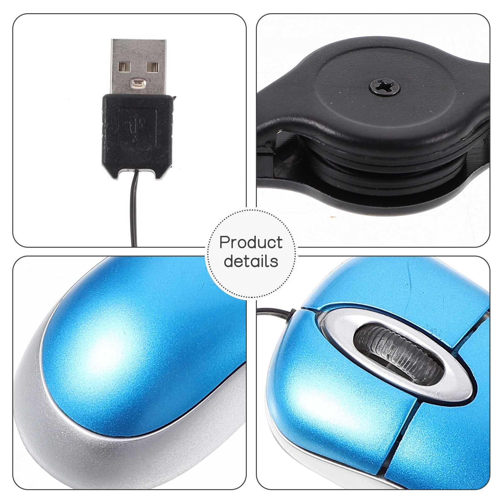 Mini Compact Travel Optical Mouse Retractable Cord Plug and Play for Windows New