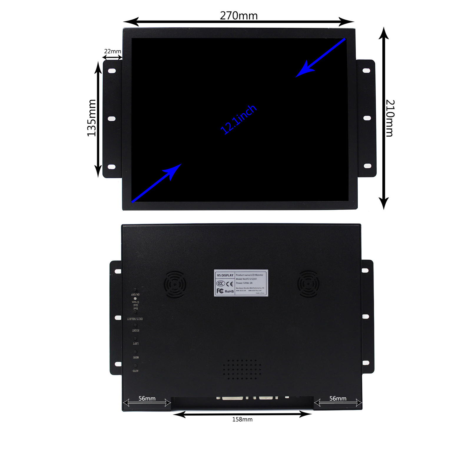 12.1 in 800×600 LED Backlight Resistive Touch LCD Monitor Industiral Monitor