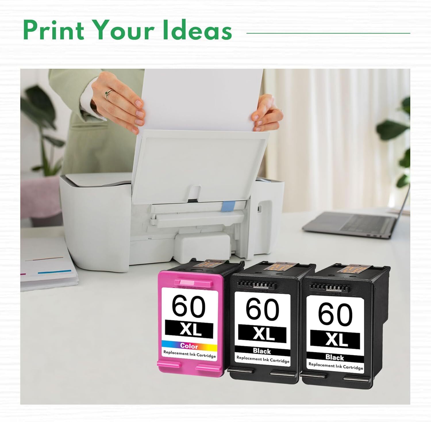 3PK 60XL Ink Cartridge for HP DeskJet D2680 F4280 F4480 F2430 F4580 Envy 100