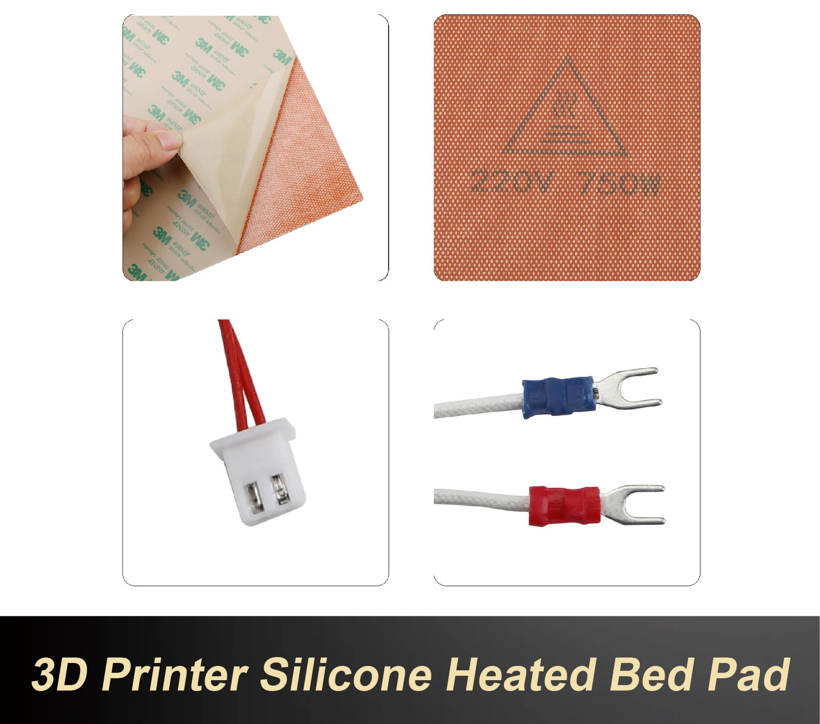 3D Printer Heat Bed Flexible Silicone Heater Pad High Temp Heating Thermistor