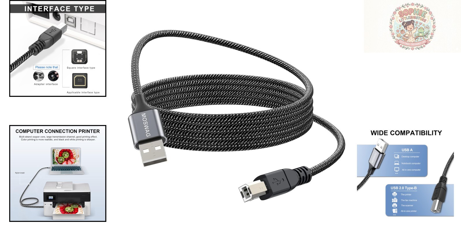 USB Printer Cord 5FT – Fast 480 Mbps Data Transfer for All Major Brands