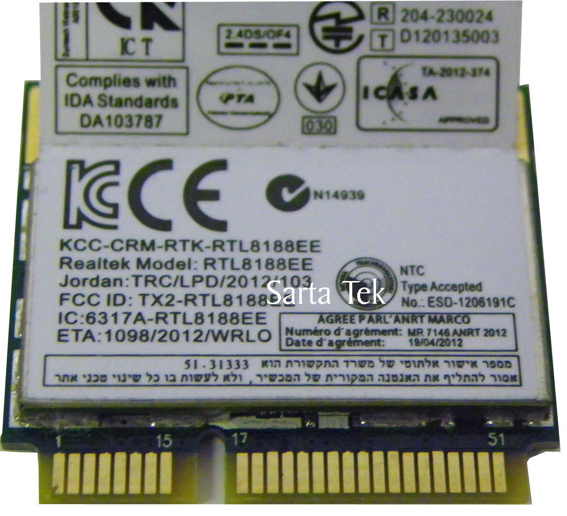 Toshiba OEM WW704E1491A20H Realtek RTL8188EE 802.11B/G/N WLAN PCIe Half