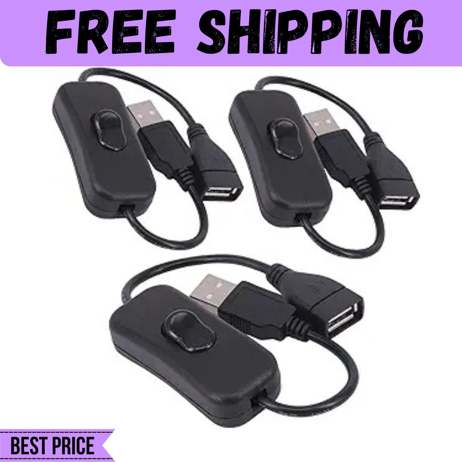 3 Pack Male to Female USB Cable with On/Off Switch USB Extension Inline Rocker