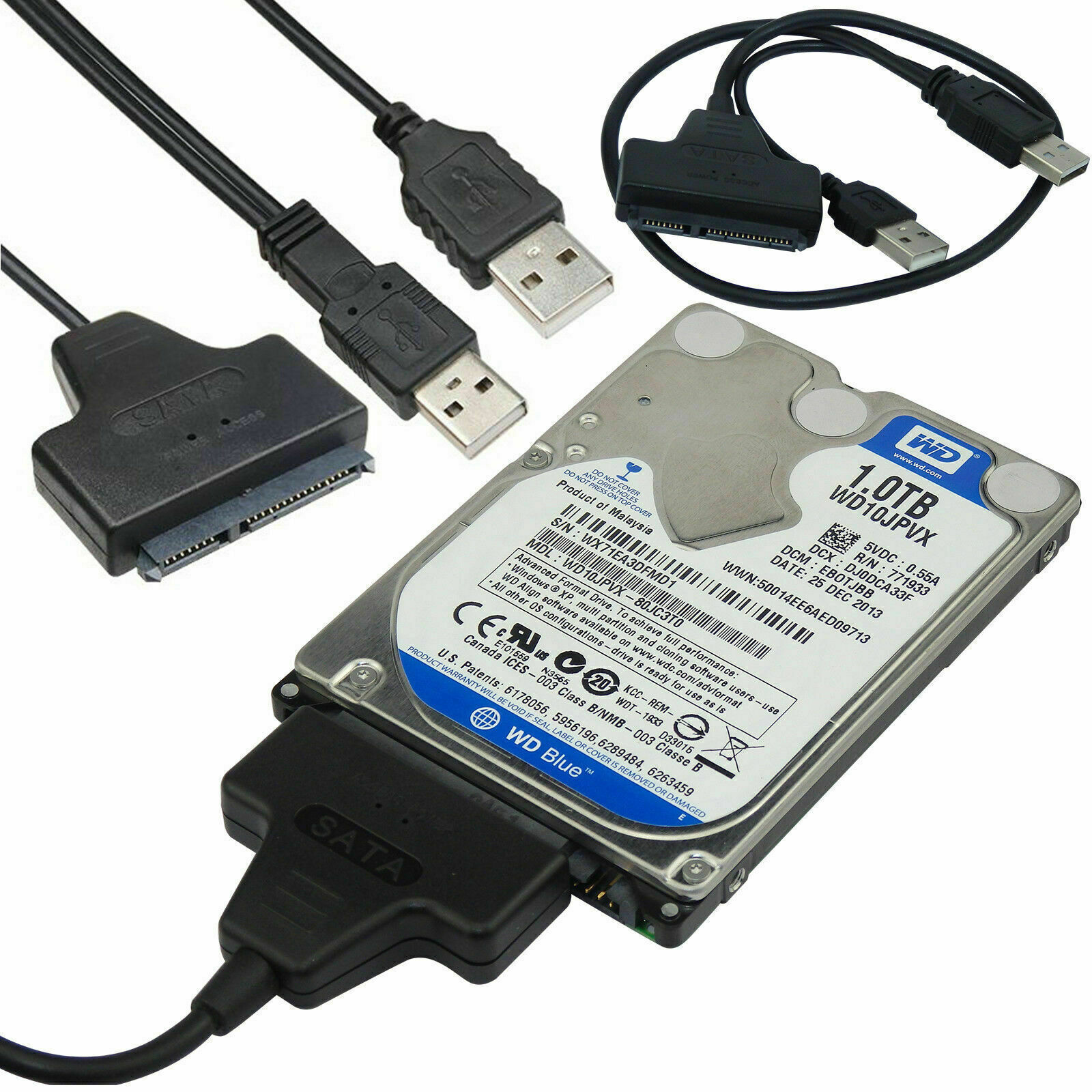 USB 2.0 to 2.5inch HDD 7+15pin SATA Hard Drive Cable Adapter For SATA SSD & HDD