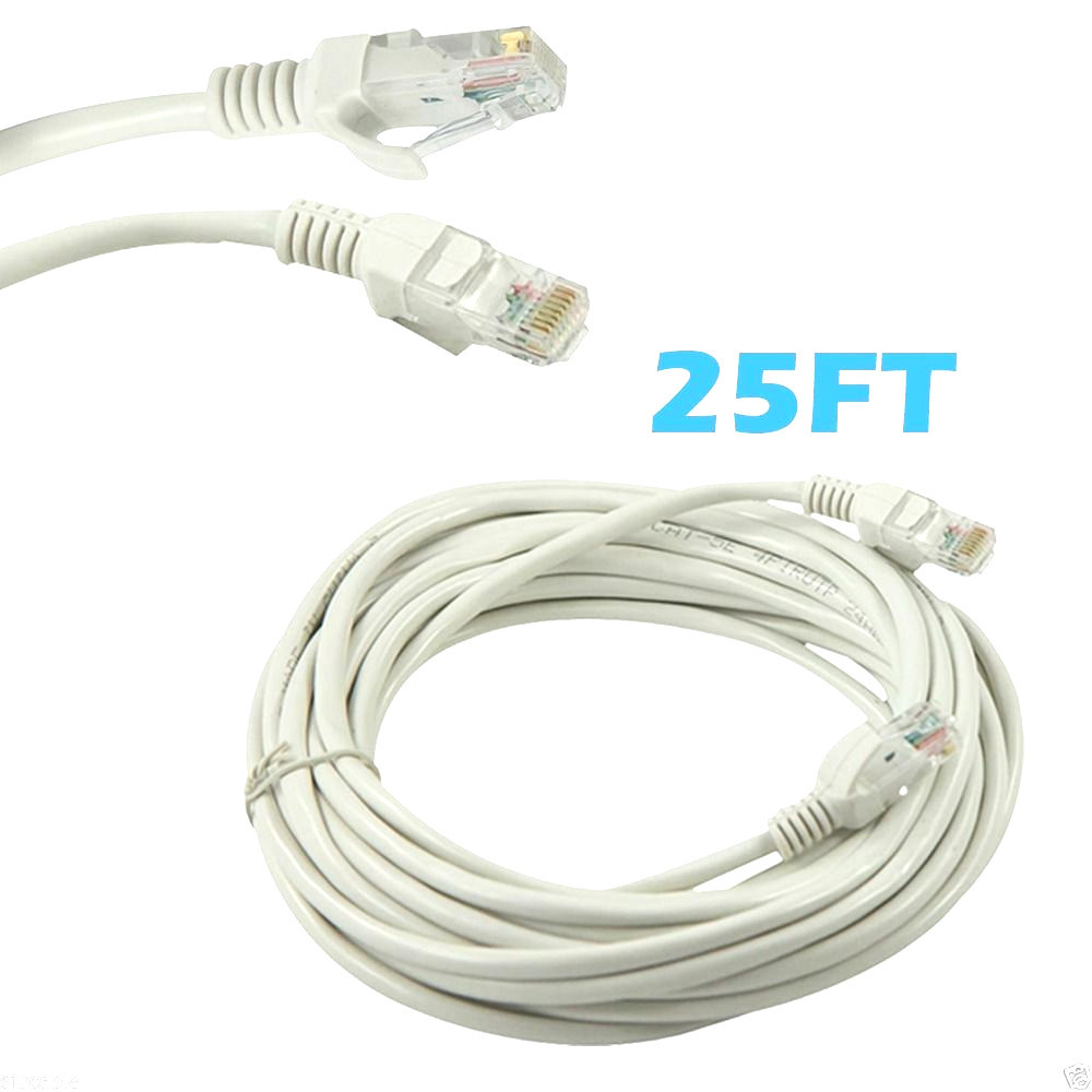 25ft RJ45 Cat5 Patch Cord Cable For Ethernet Internet Network LAN Router White