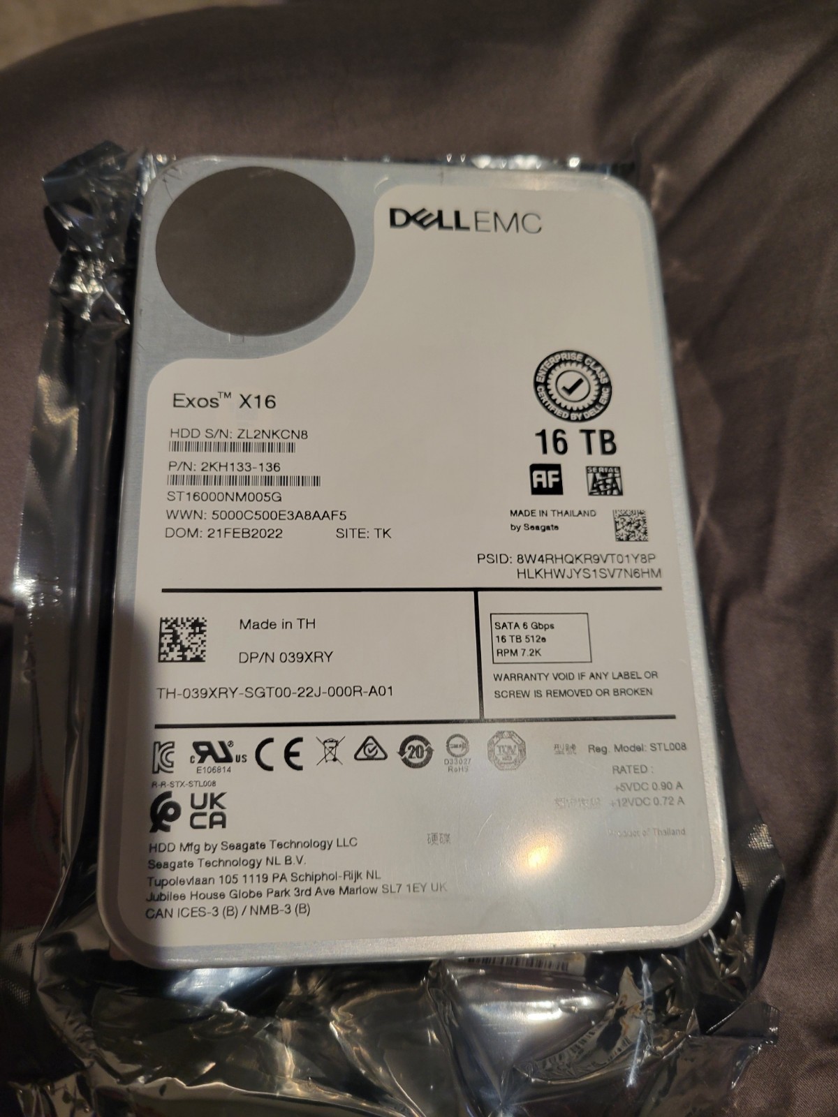 FOUR x Dell Exos X16 ST16000NM005G 16TB 3.5” 512e SATA 7.2K 6Gbps Hard Drive