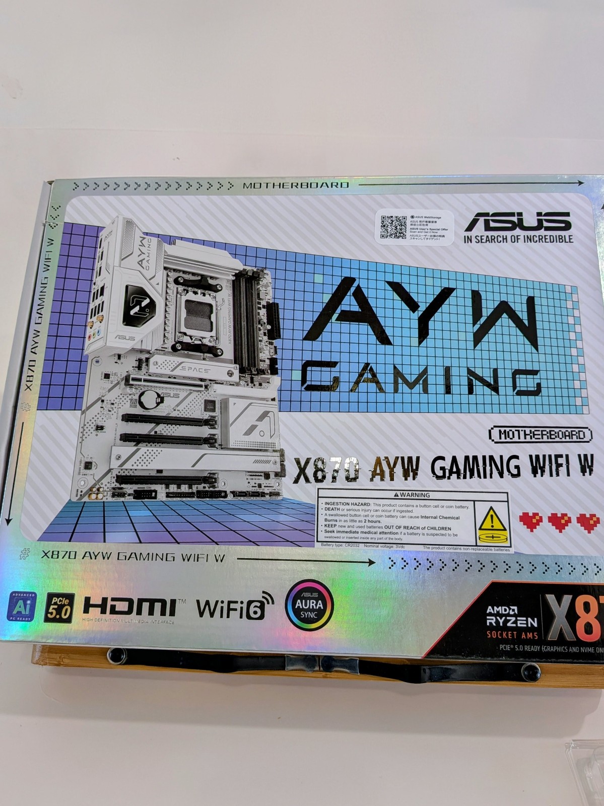 AMD 7800X3D CPU & ASUS X870 AYW White Motherboard Gaming Bundle 5.0Ghz Boost Clk