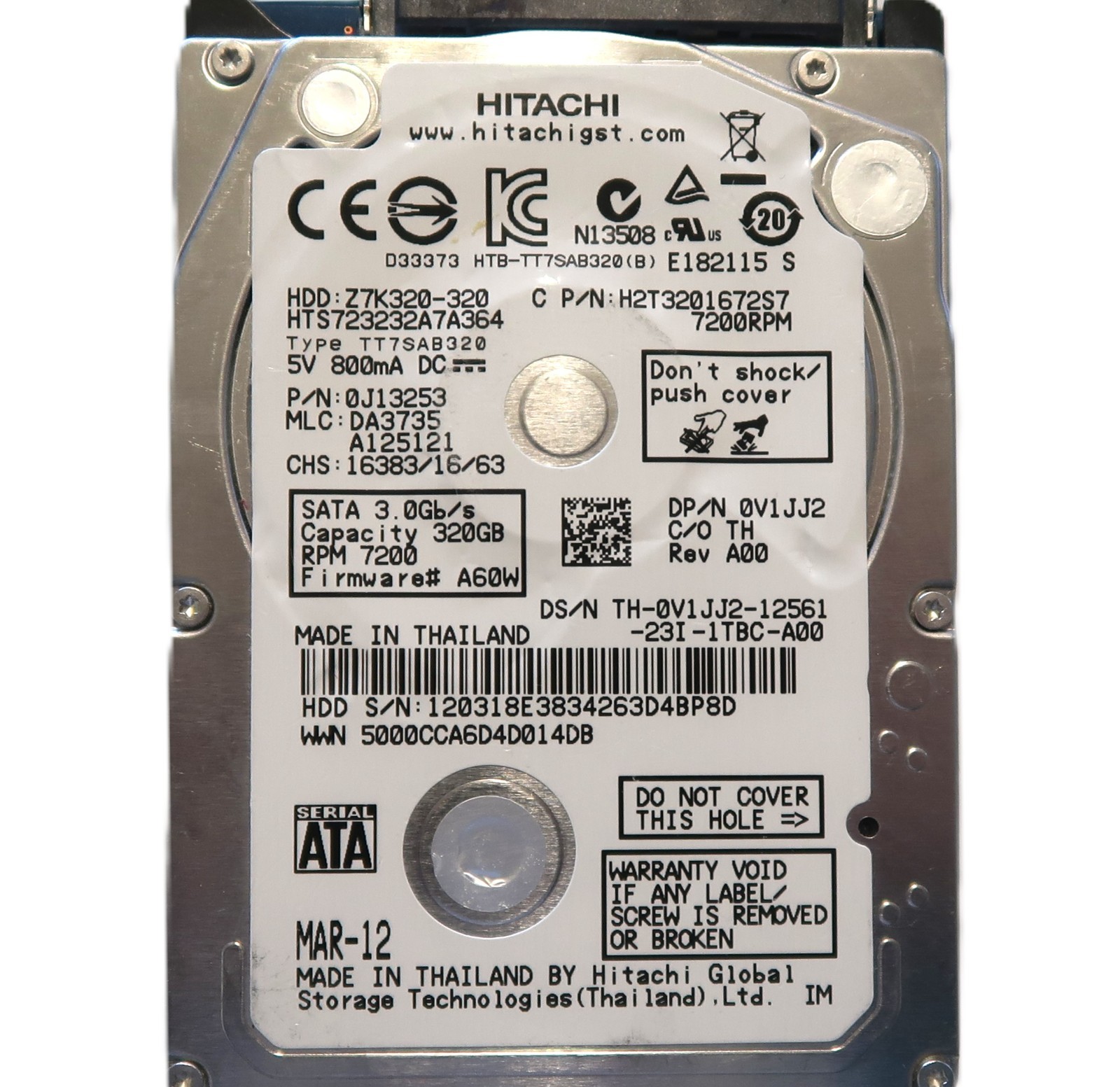 Hitachi HTS723232A7A364 0J13253 DA3735 (1203) Thailand 320gb 2.5″ Sata MAR-12