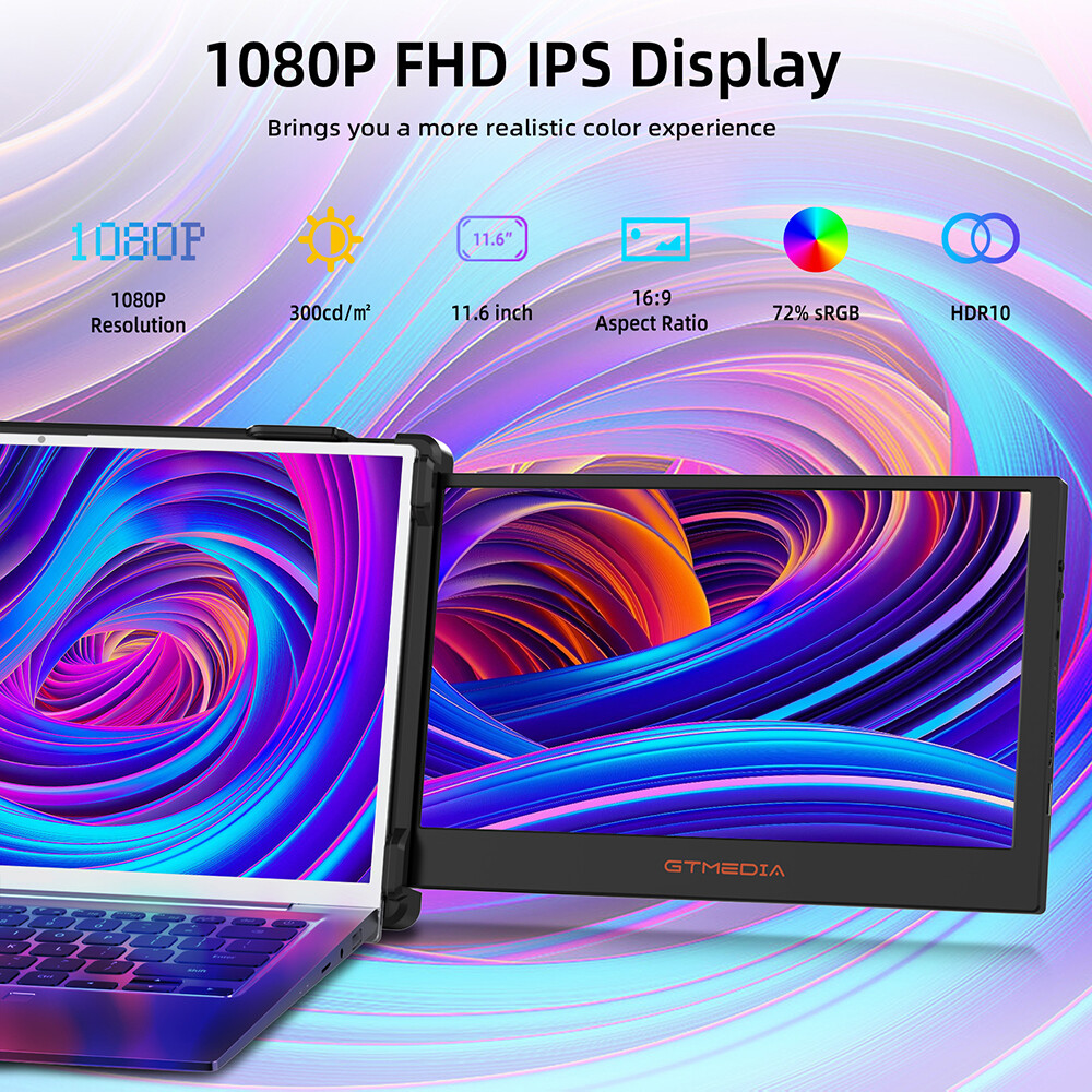 Tri-fold Portable Monitor IPS Dual Screen FHD Laptop External Display HDMI USB-C