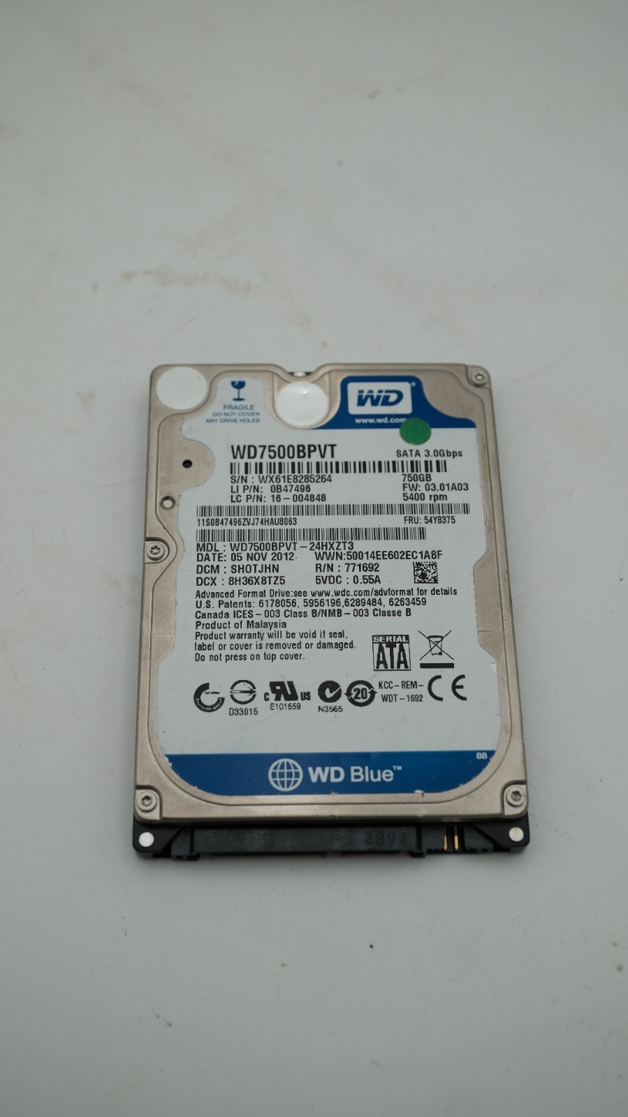 WD7500BPVT Western Digital Blue 750GB,Internal,5400RPM,2.5″ HDD