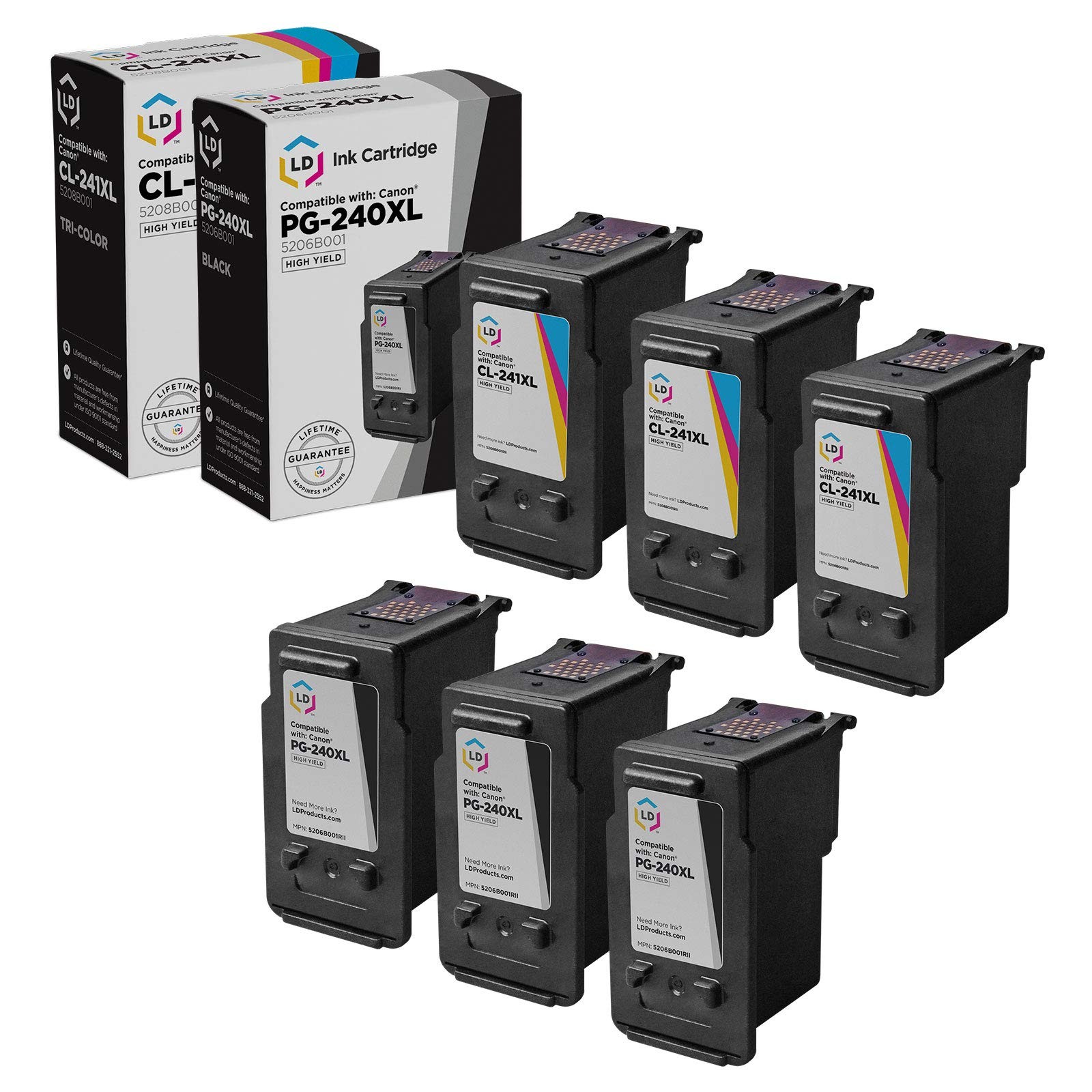 LD Canon Reman PG240XL 5206B001 CL241XL 5208B001 6pk HY Ink Cartridges