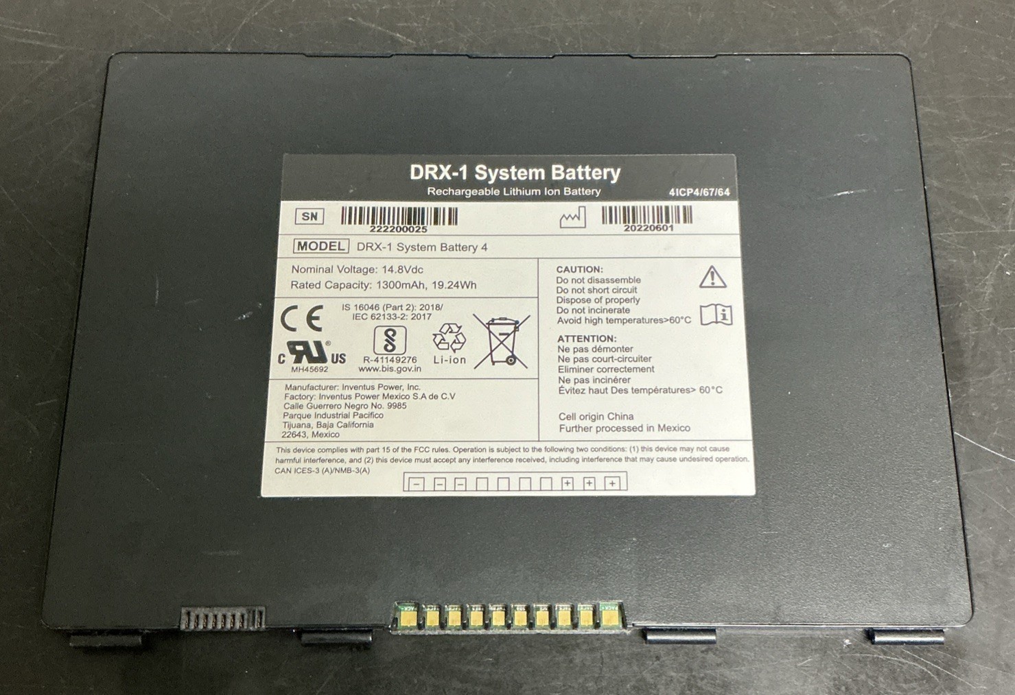Inventus Power Inc. DRX-1 System Battery 4 Rechargeable Lithium Ion Battery