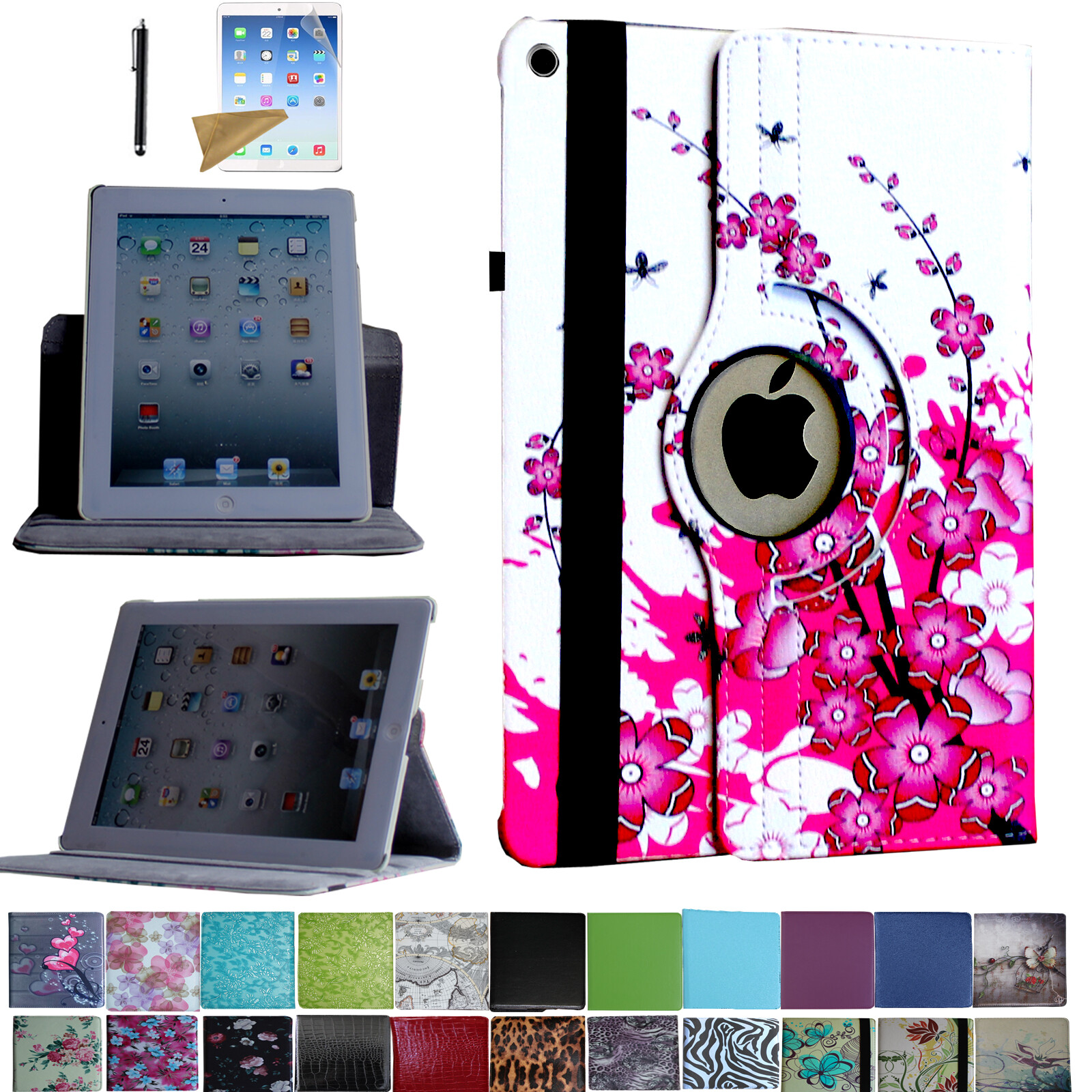 For iPad 7th Generation 10.2″ 360 Rotating Case Cover Stand+Screen Protector/Pen