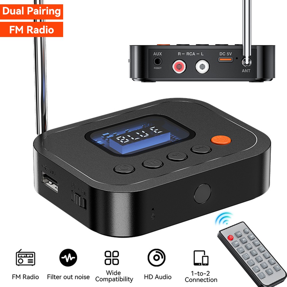 Wireless Bluetooth Audio Receiver 6.0 for Home Stereo 3.5mm AUX/RCA FM Radio