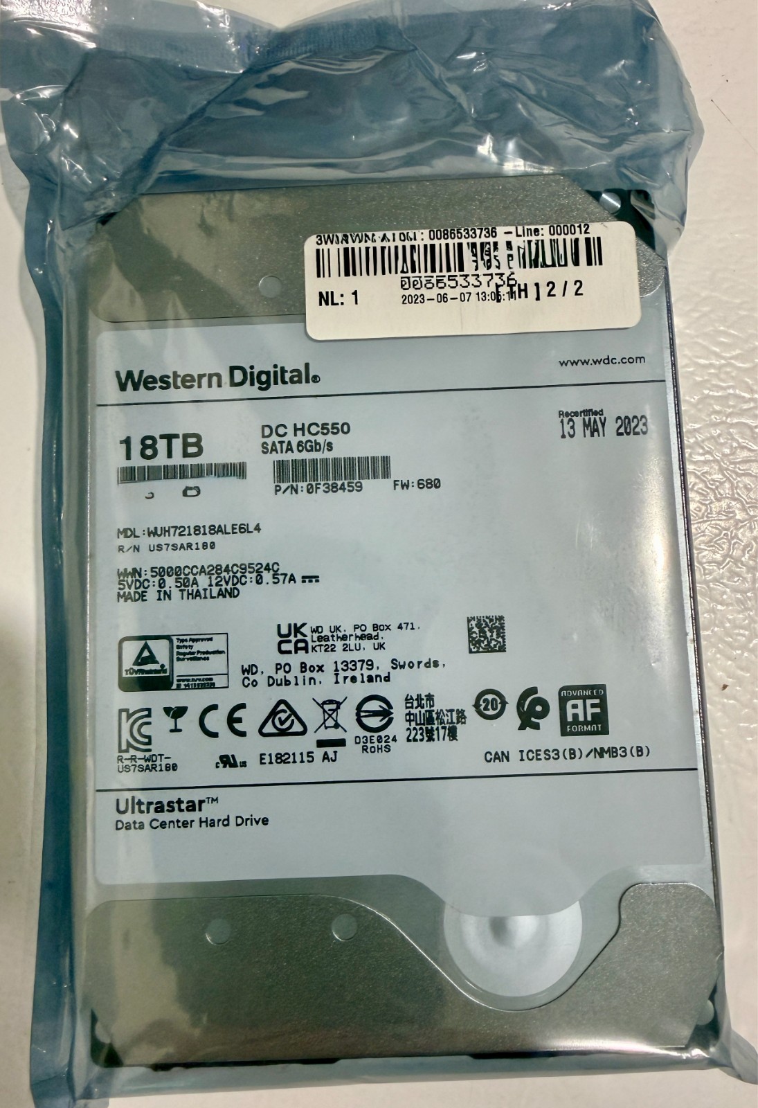 Recertified and sealed fom Western Digital Ultrastar DC HC550