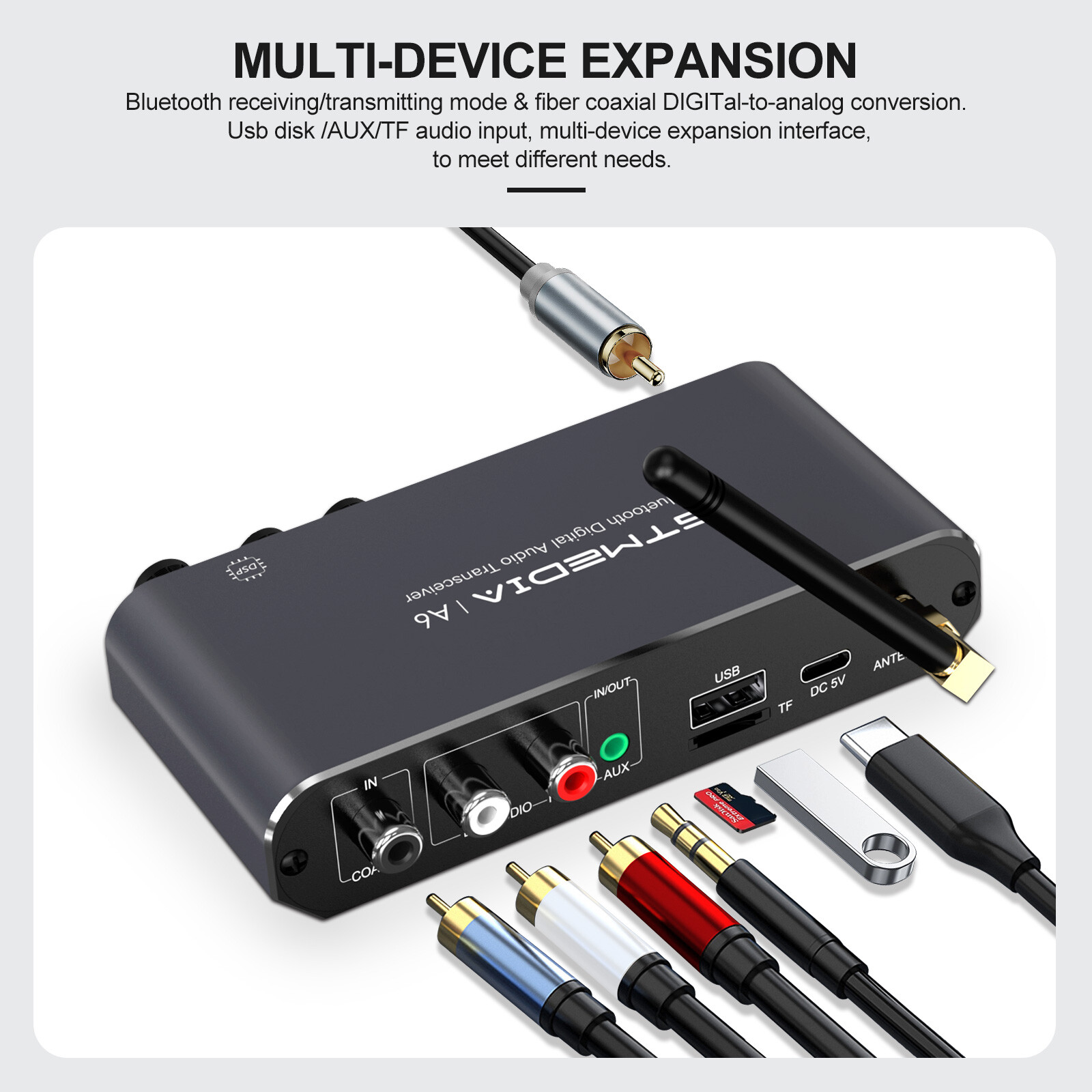 Bluetooth Transmitter Receiver TV Home Stereo Audio Adapter 3.5mm AUX RCA w/App
