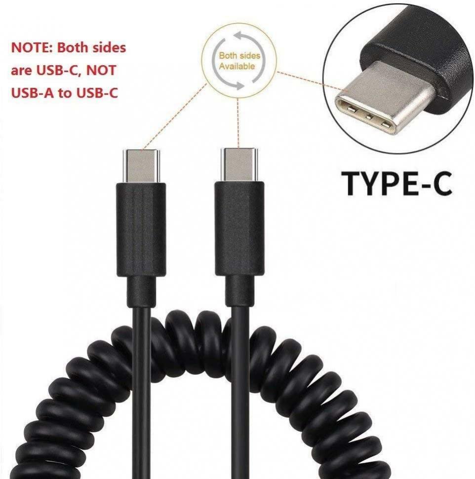 COILED CABLE USB-C TO TYPE-C FAST CHARGER CORD POWER WIRE for PHONES & TABLETS