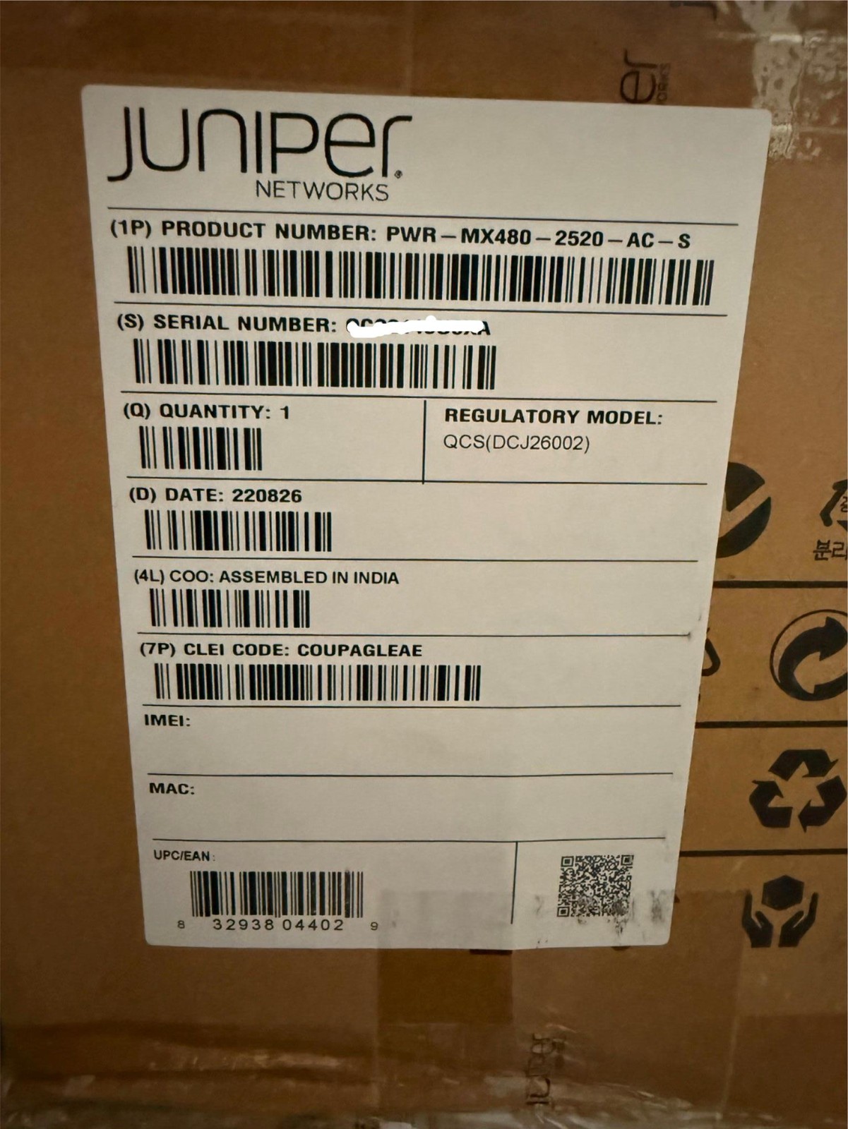 NEW Juniper PWR-MX480-2520-AC-S AC Power Supply MX480 MX240 PEM PSU 2500 watt