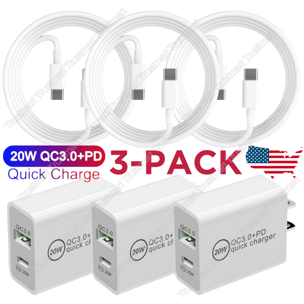 20W PD + QC 3.0 USB Fast Quick Charge Charger Type C Cable For iPhone 15 Samsung