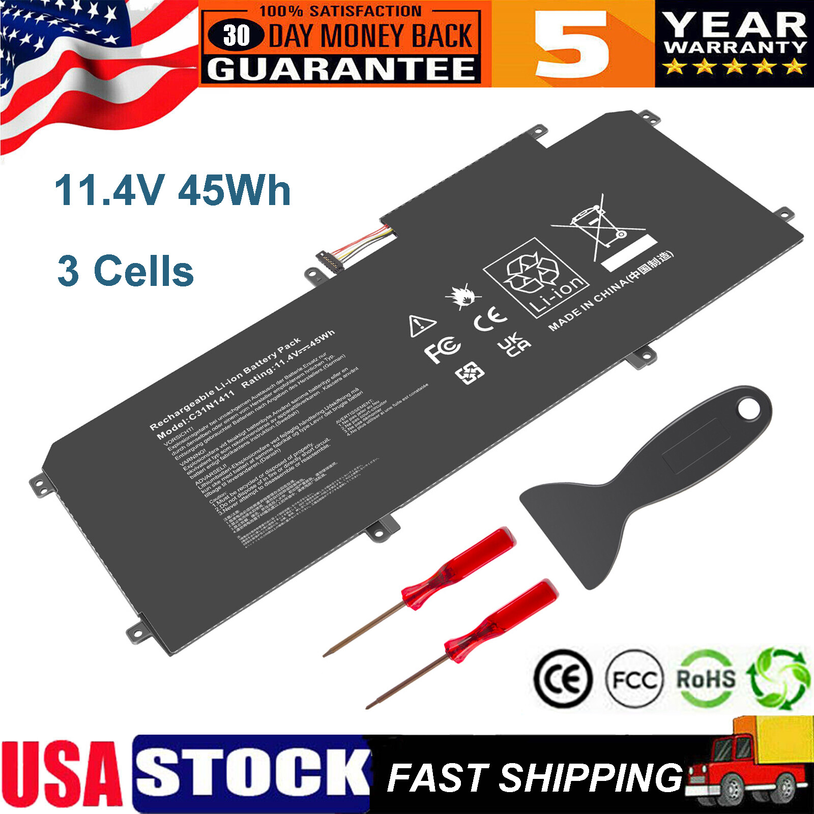 C31N1411 Battery for ASUS Zenbook UX305 Series UX305F UX305FA UX305C UX305CA NEW