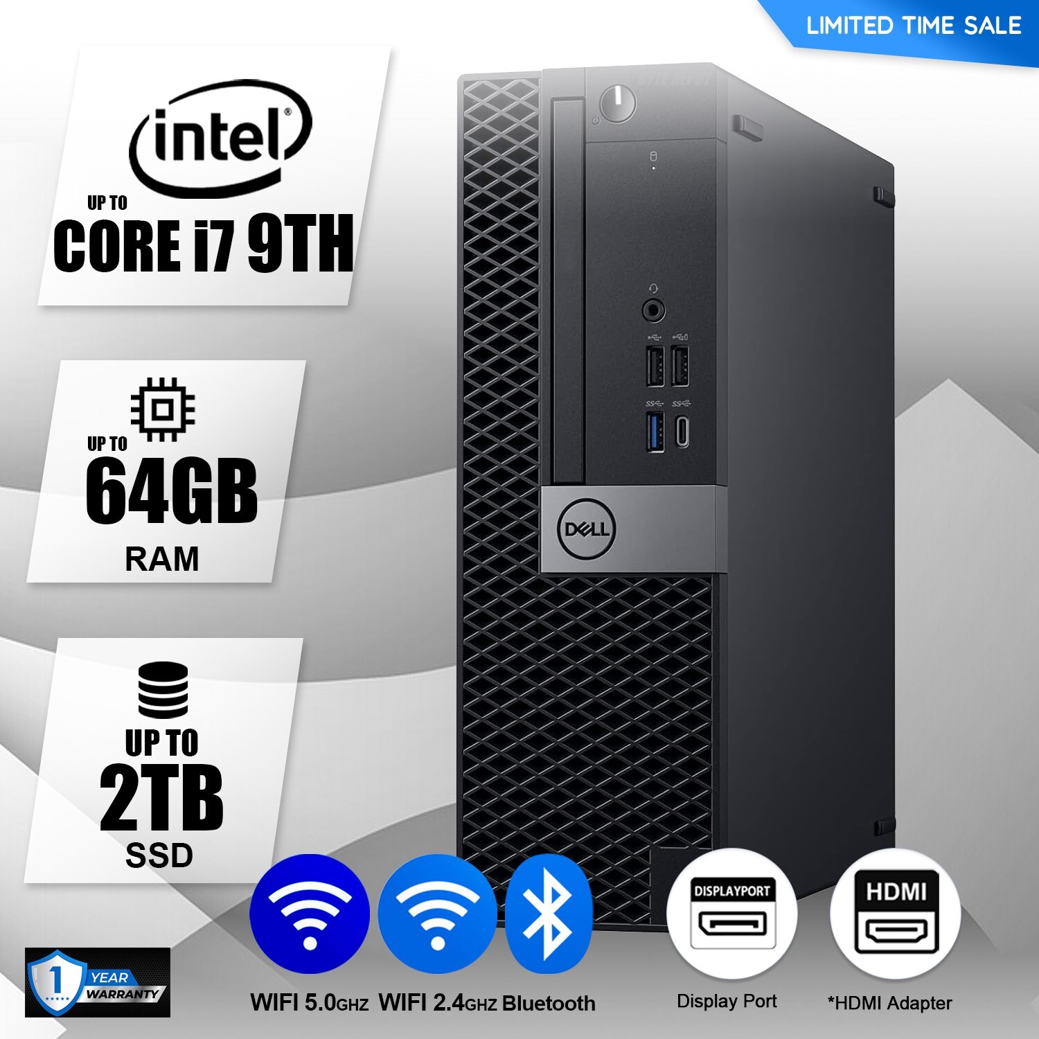 DELL Desktop Computer PC Up to i7 9TH, 64GB RAM, 2TB SSD, Windows 10/11,WIFI