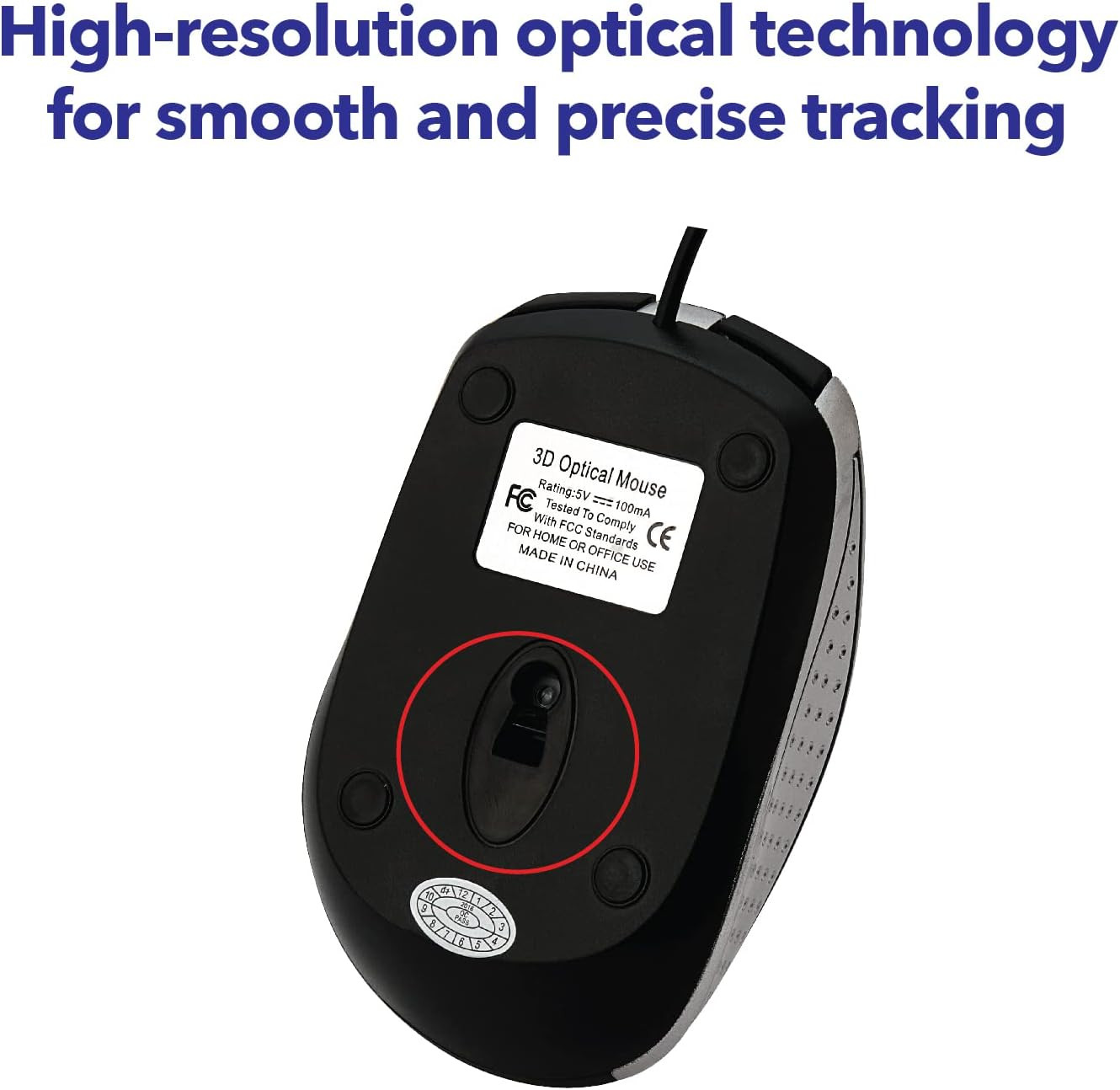 Wired USB Computer Mouse – Corded USB Mouse for Laptops and PCs – Right or Left