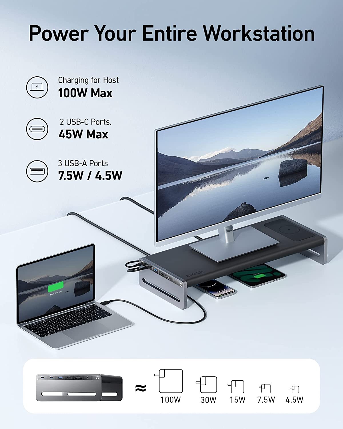 Anker675 USB-C Docking Station Wireless Charging Pad for MacBook/Dell/Lenovo/HP